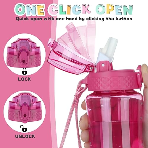 Miniatura 7 de OLDLEY Botella de agua motivacional para niños de 12 onzas con popote de silicona, Tritan a prueba de fugas, sin BPA, reutilizable para niñas y