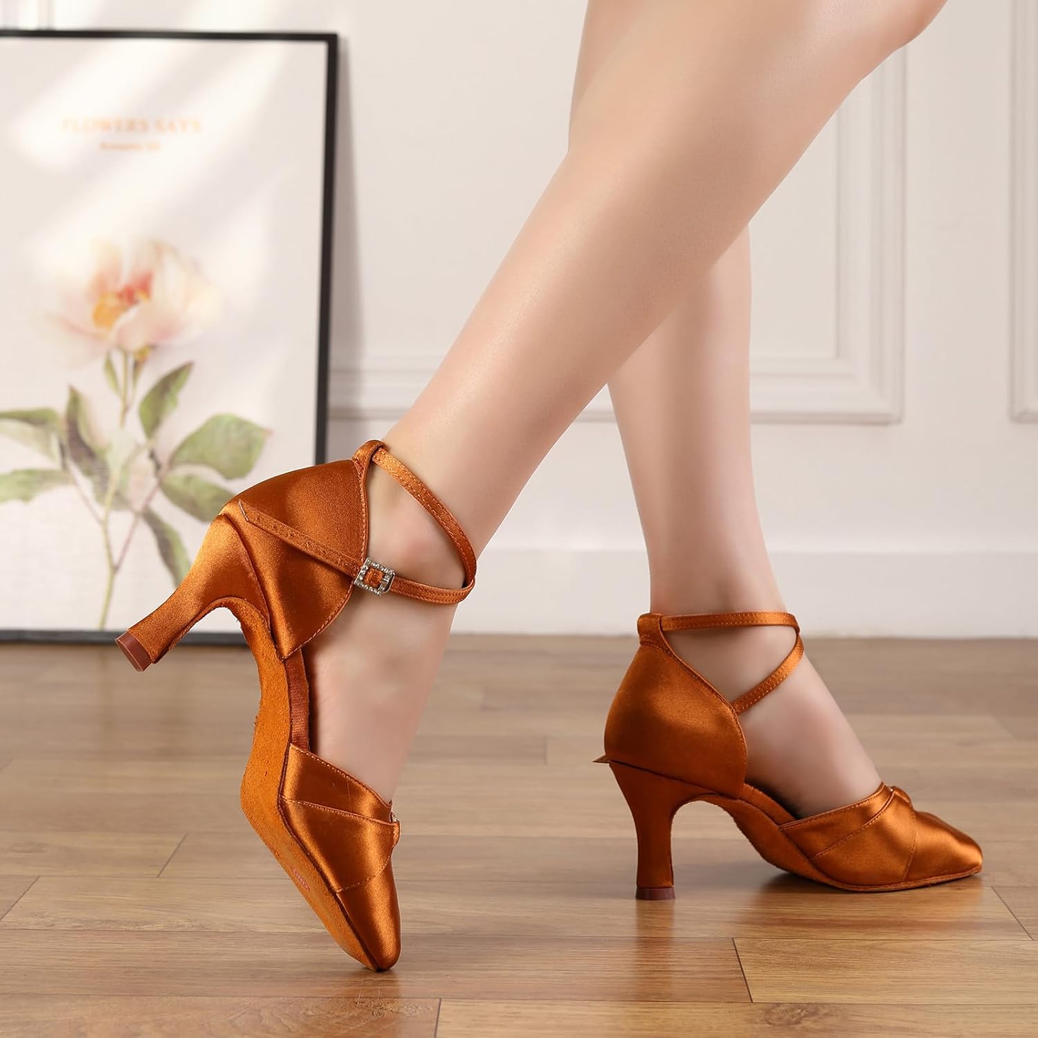Women's Latin Ballroom Dance Shoes Closed Toe Smooth Salsa Performance Social Dance Practice Shoes