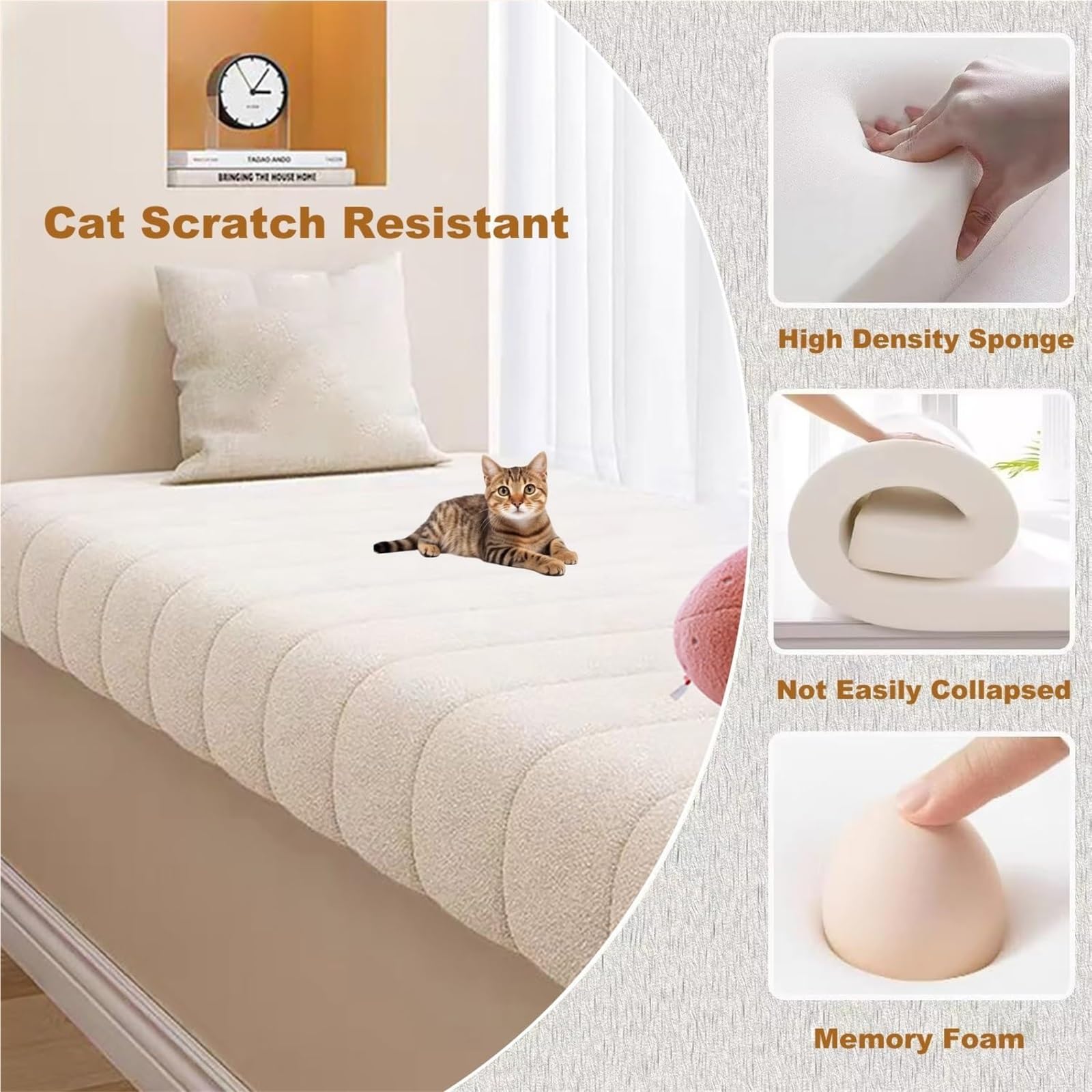 Cuscino spesso per panca, resistente ai graffi per gatti, fondo antiscivolo, per interni ed esterni, ideale per davanzale, sgabello per pianoforte, veranda, patio, mobili da giardino
