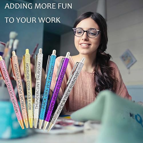 Miniatura 3 de Juego de 7 bolígrafos diarios de palabras juradas divertidos bolígrafos ofensivos del día de la semana bolígrafos con refranes para adultos juego de