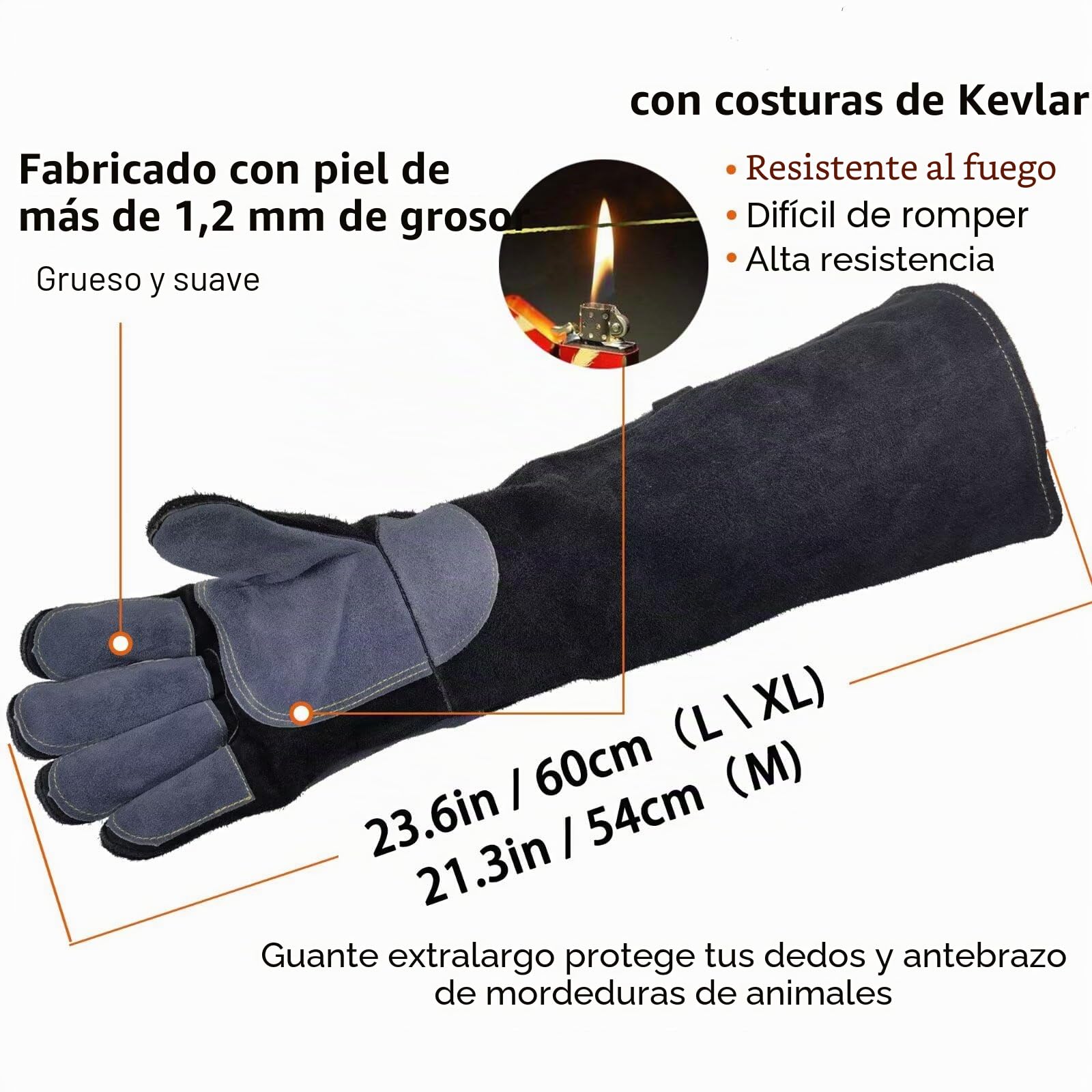WZQH 60 CM Guantes Manejo Animales Cuero, Se Utiliza Para Atrapar Reptiles, Adiestramiento Perro, Coger Gato, Pájaro, águila, Serpiente,etc. Anti Mordida, Anti - Espinas L