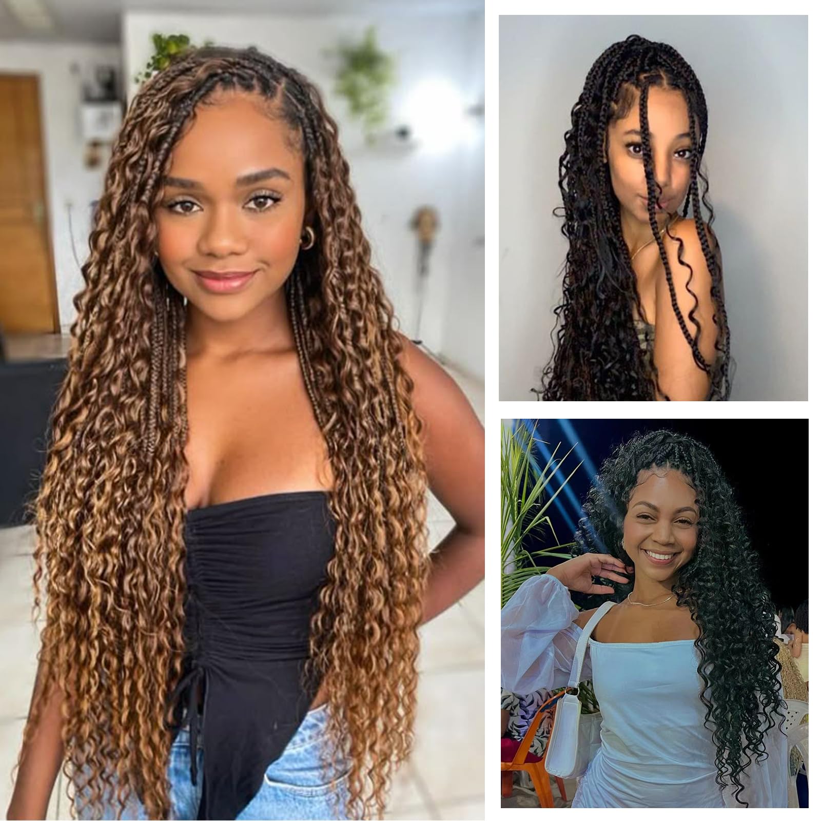 Crochet Braid Hair Extensions 8 Packs 24 Inch Pre-Looped Crochet Hair Extensions with Curly Ends Goddess Boho Braids for Black Women Braids Extensions Hair(1B/30#) - Image 2