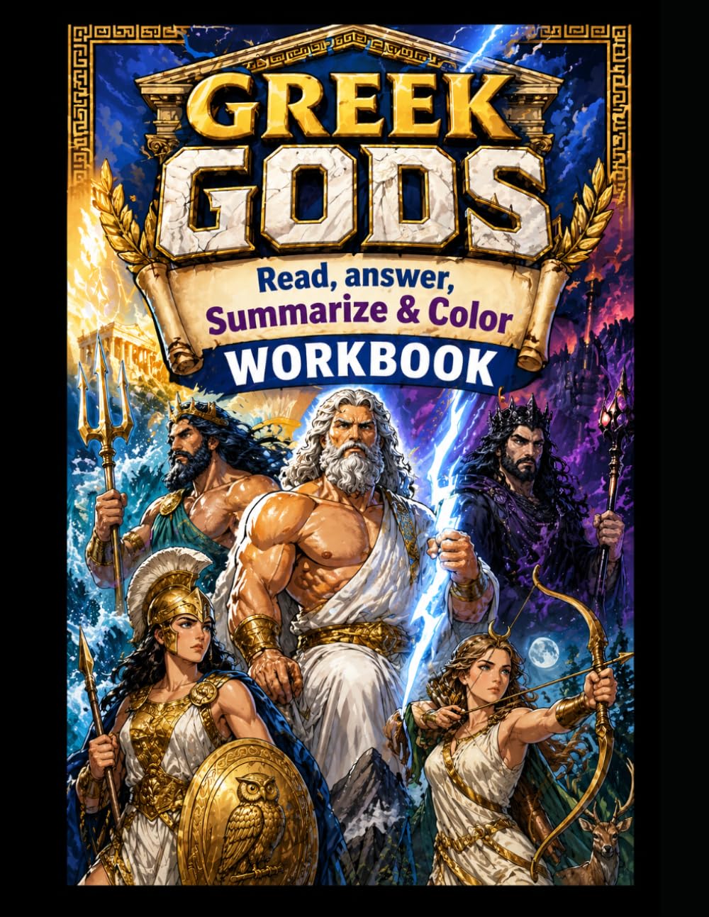 Greek Gods Workbook: Read, Answer, Summarize & Color (Read, Color & Answer Workbook Series)