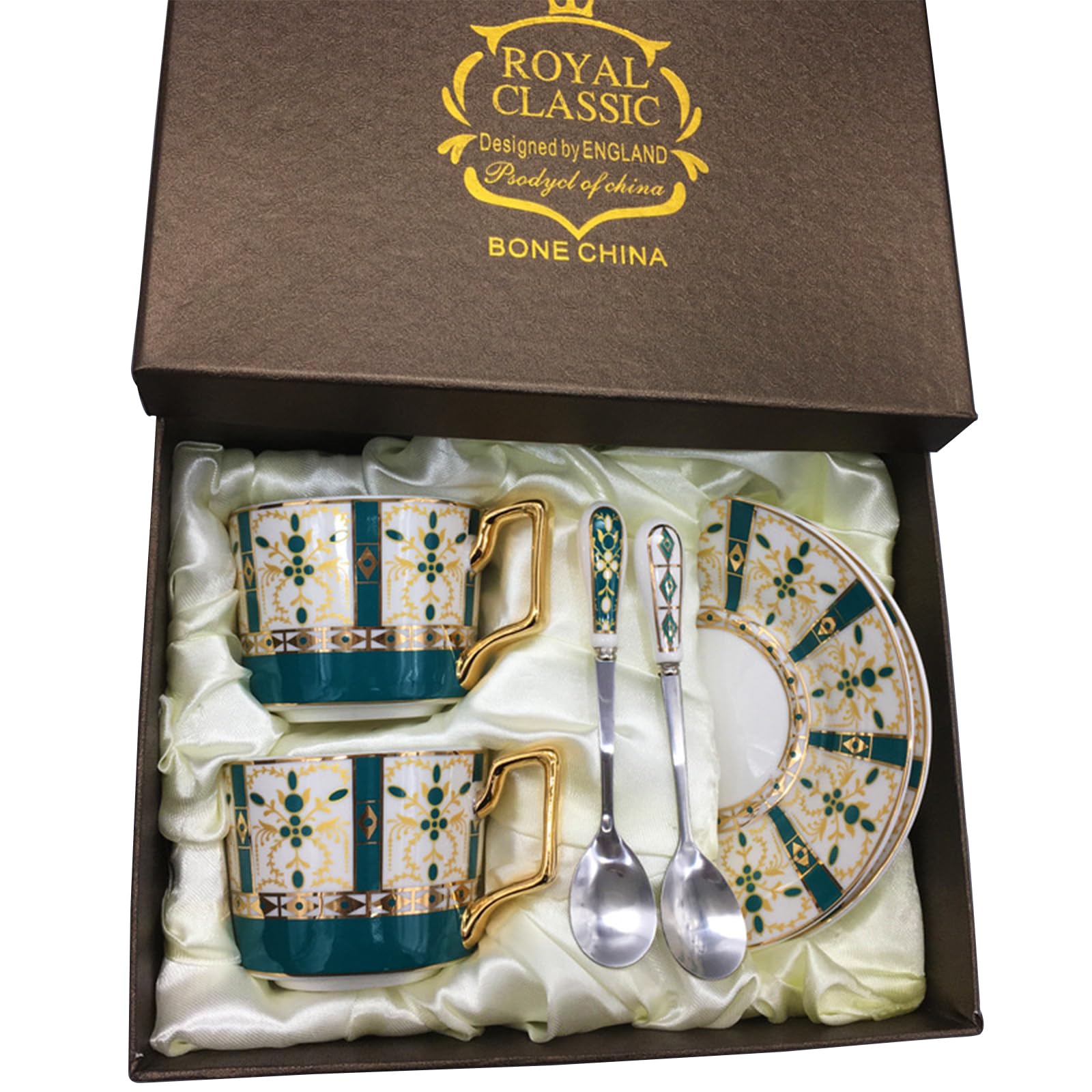 XUDREZ British Vintage Porcelain Tea Cup, Ceramic Coffee Cups, Bone Porcelain Creative Tea Set with Coffee Cup, Saucer, Teaspoon (4)