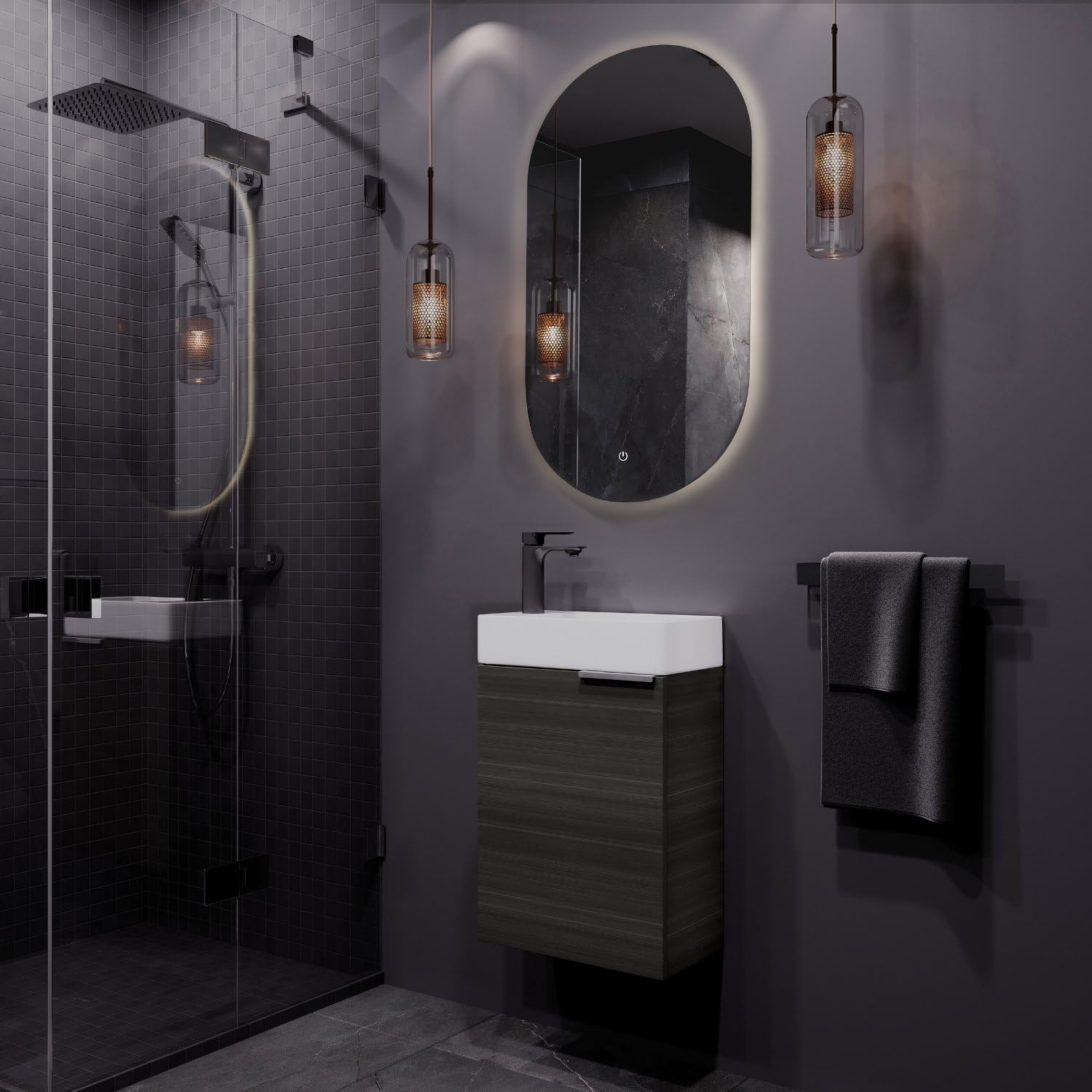 Planetmöbel Waschtisch mit Unterschrank 40 cm, Gäste-WC & Bad | Badmöbel Set für kleine Bäder, Keramik Waschbecken, Waschtischunterschrank für Badezimmer, Gäste-Bad & WC, anthrazit