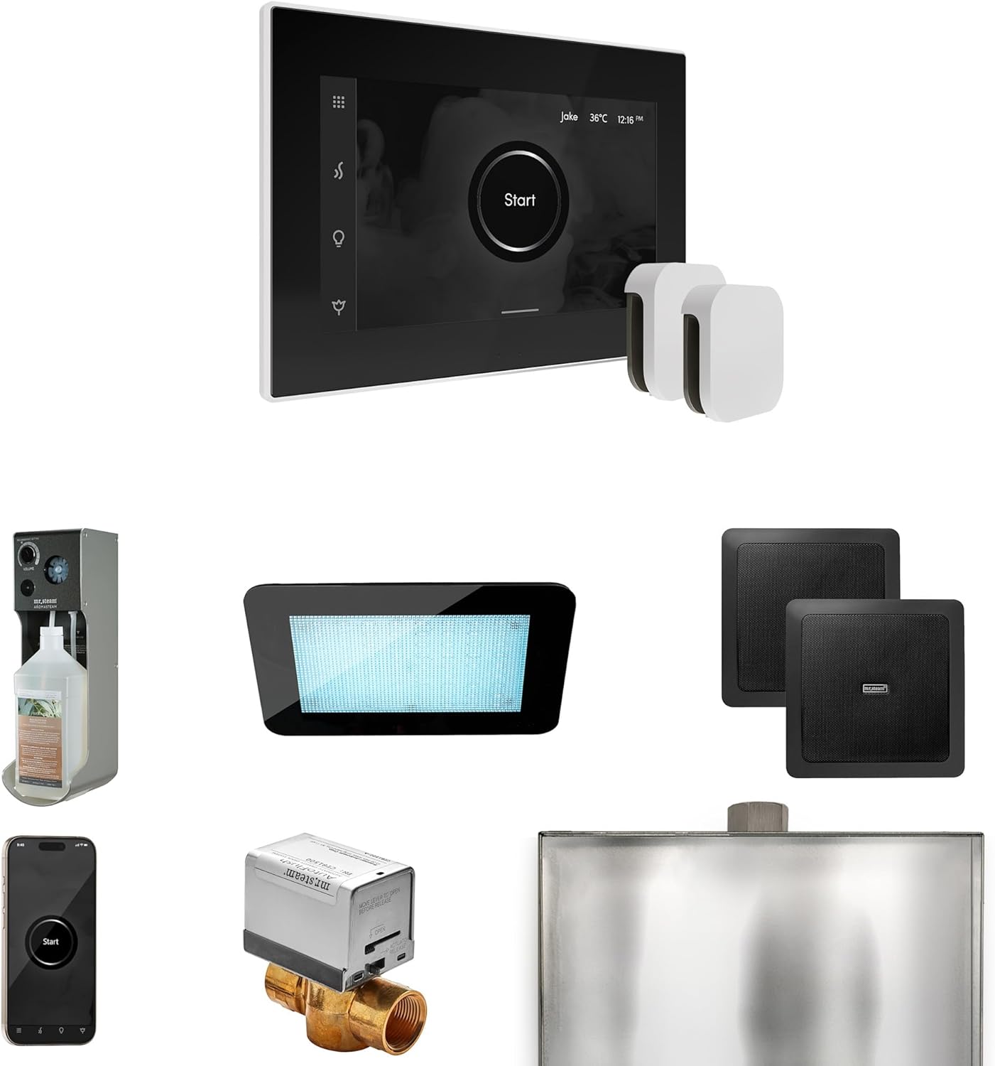 Mr Steam XDream Max Steam Shower Control Package with iSteamX Control and Steamhead in Black White