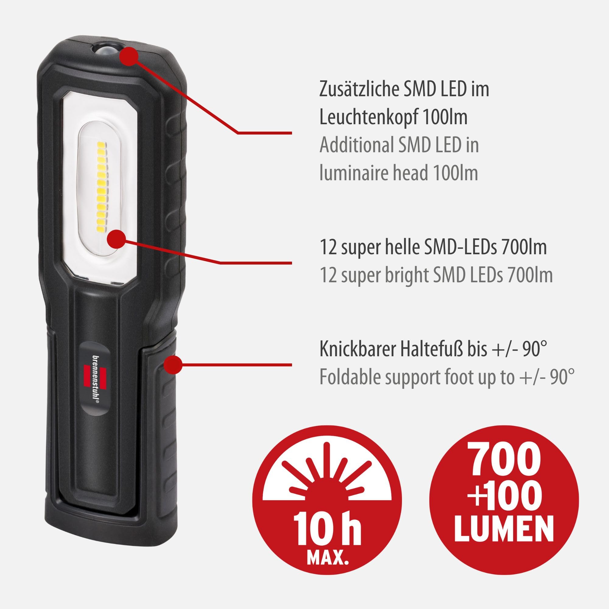 Brennenstuhl LED Rechargeable Torch HL 701 A/LED Work Light for Outdoor use IP54 (700+100lm, USB C Charging Cable Included - Image 2
