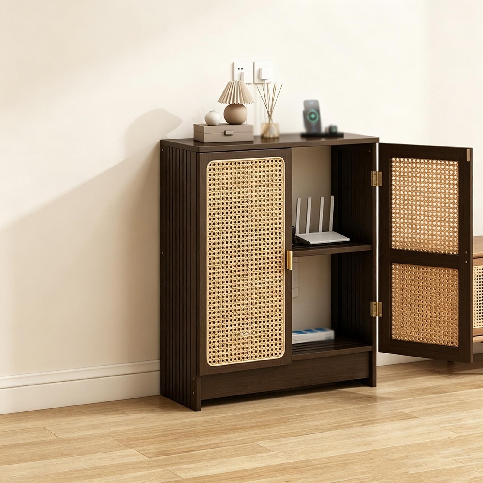 Mueble Audio Multimedia de Suelo con Puerta de Ratán