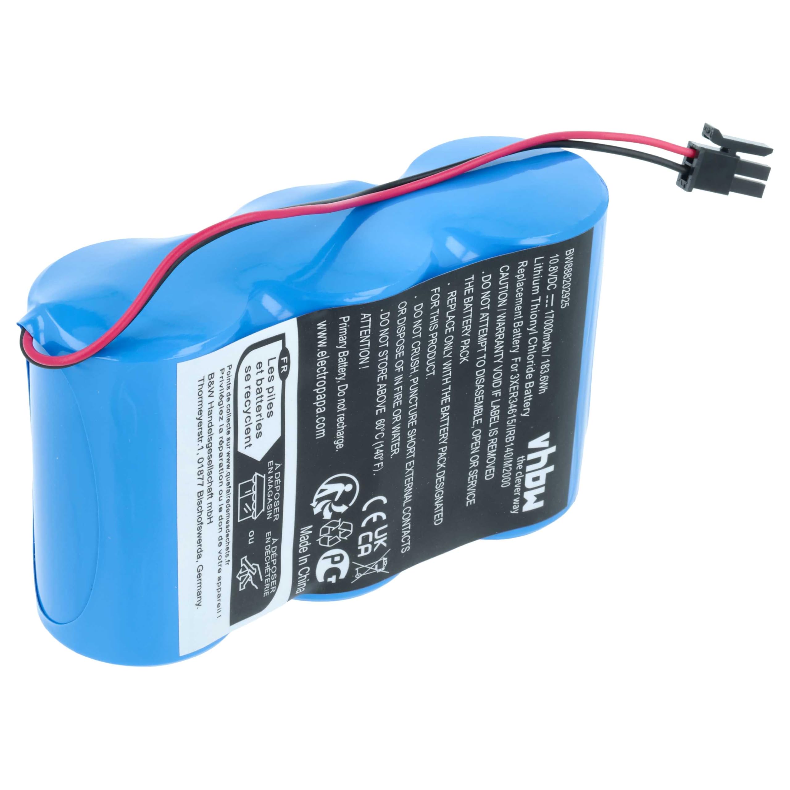 vhbw Battery Replacement for ABB 3HAC13150-1, 3HAC16831-1, 3HAC 16831-1, 41A030BJ0001 for Industrial Robot (17000mAh, 10.8V, Li-SOCl2)