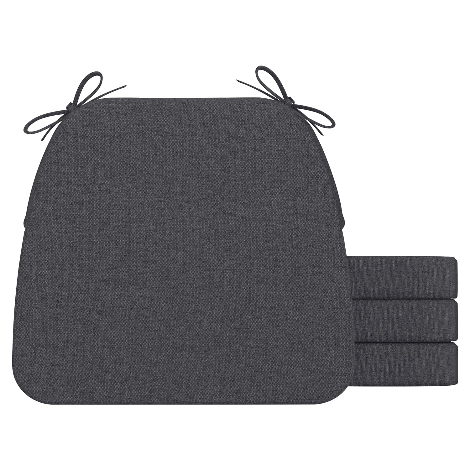 AAAAAcessories D-Shaped Chair Cushions, 2" Thick Dining Chair Pads with Ties and Removable, Machine-Washable Cover, 17" x 16", Set of 4, Dark Grey