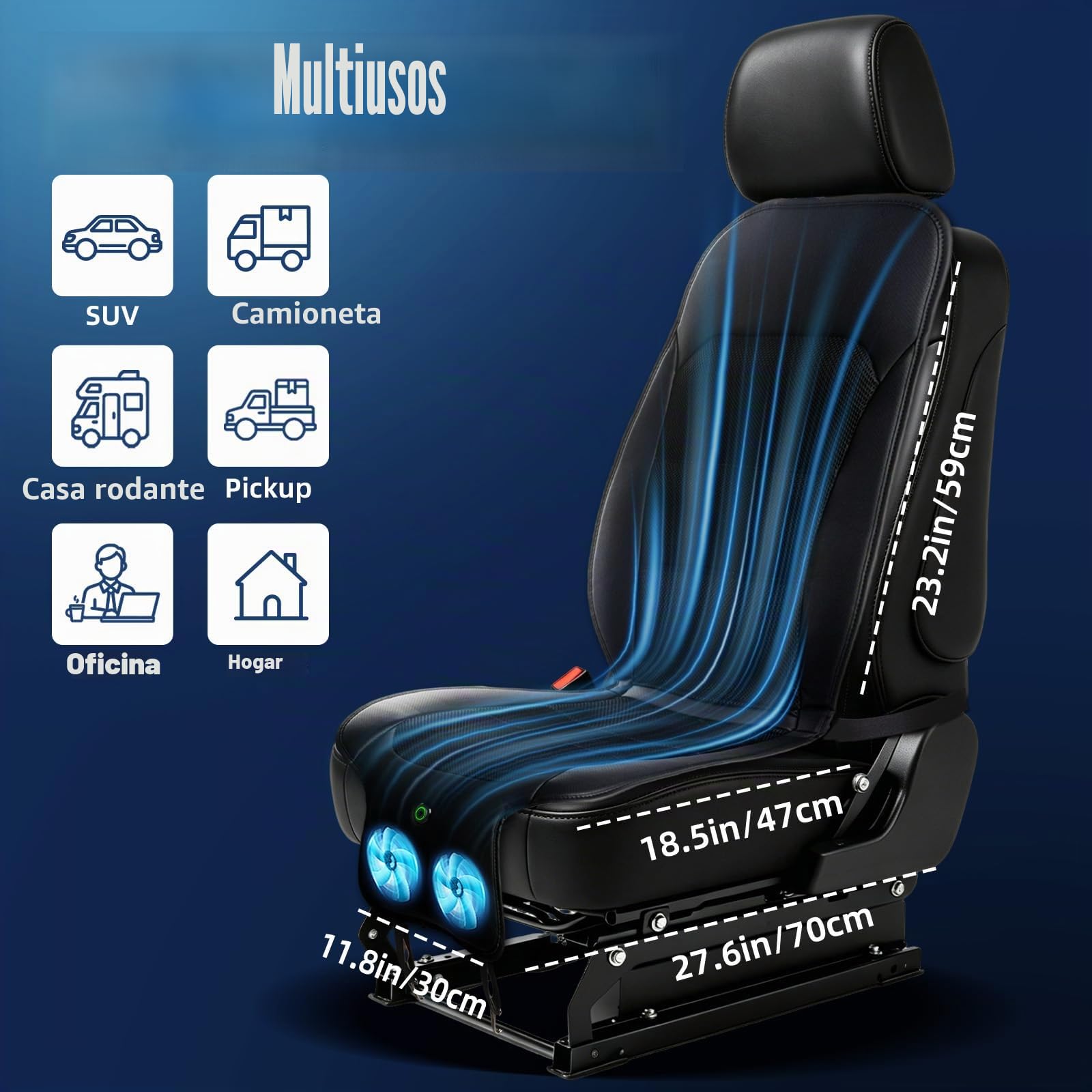 Funda de asiento de coche de refrigeración mejorada, cojín de asiento delantero de 12 V y 3 velocidades con 2 ventiladores turbo, ajuste universal para verano, coche, SUV, camión, oficina en