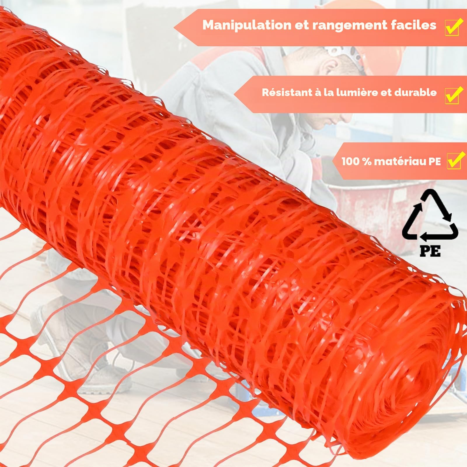 LILIIN 1 x 30 m - Clôture en plastique - Filet de sécurité - Pour poulaillers et chantiers - Orange