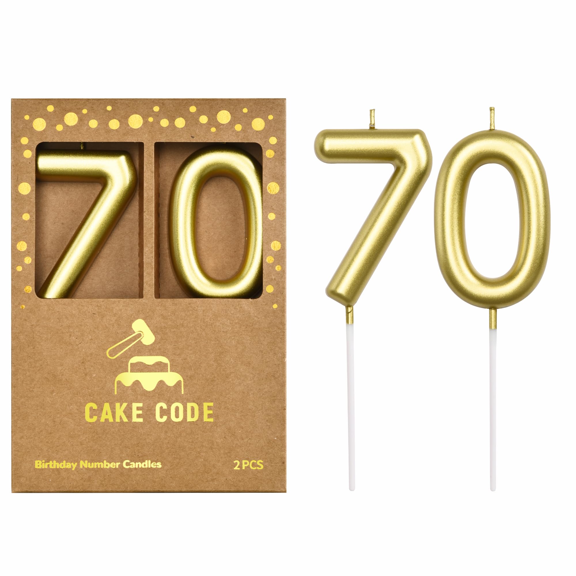 Velas clásicas de cumpleaños de 70 números dorados de 2.76 pulgadas, velas de números dorados, velas de números de pastel, celebración de fiesta