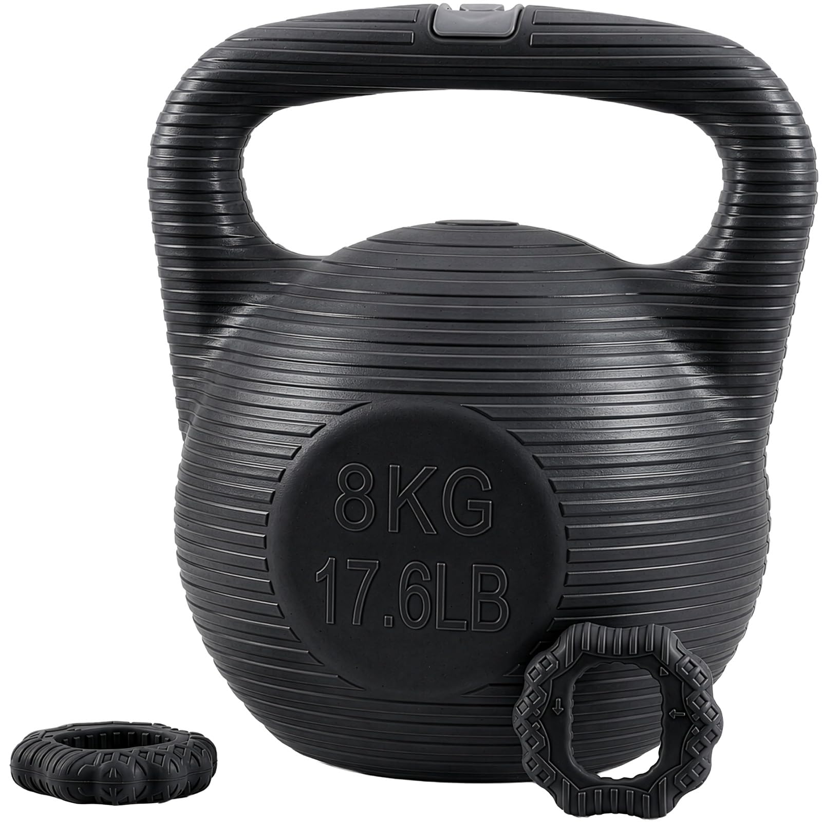 Home Fitness Set, Kettlebell and 2 Silicone Grip Trainers (Black, 8kg)