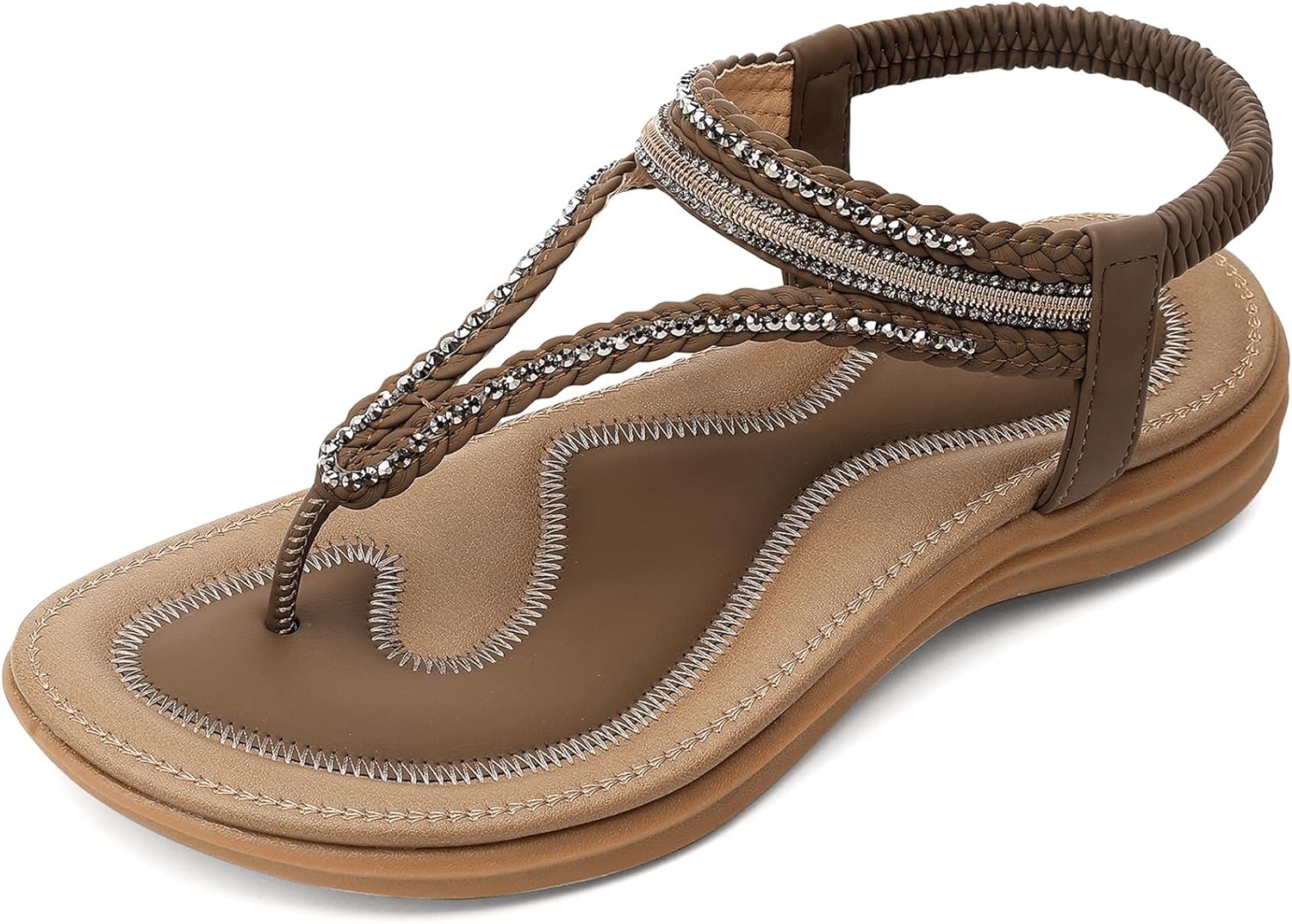 UBFEN Womens Bohemian Flat Sandals With Back Strap Summer Beach Comfortable Bling