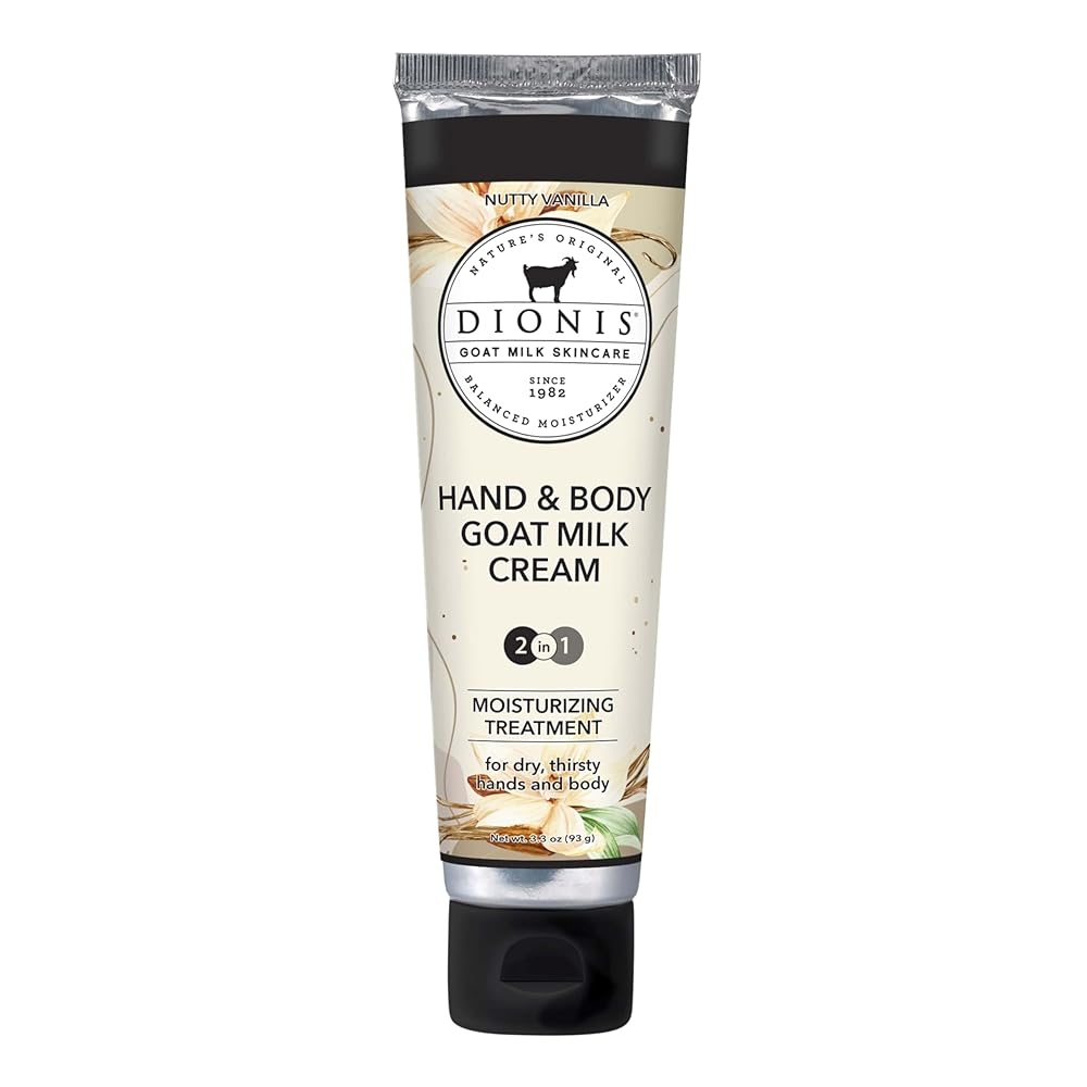 Dionis Goat Milk Skincare 3.3oz Nutty Vanilla Hand & Body Cream - Travel Size Hand Lotion For Hydrating & Moisturizing Dry Skin - Cruelty Free Cream Made In The USA - Paraben Free Formula