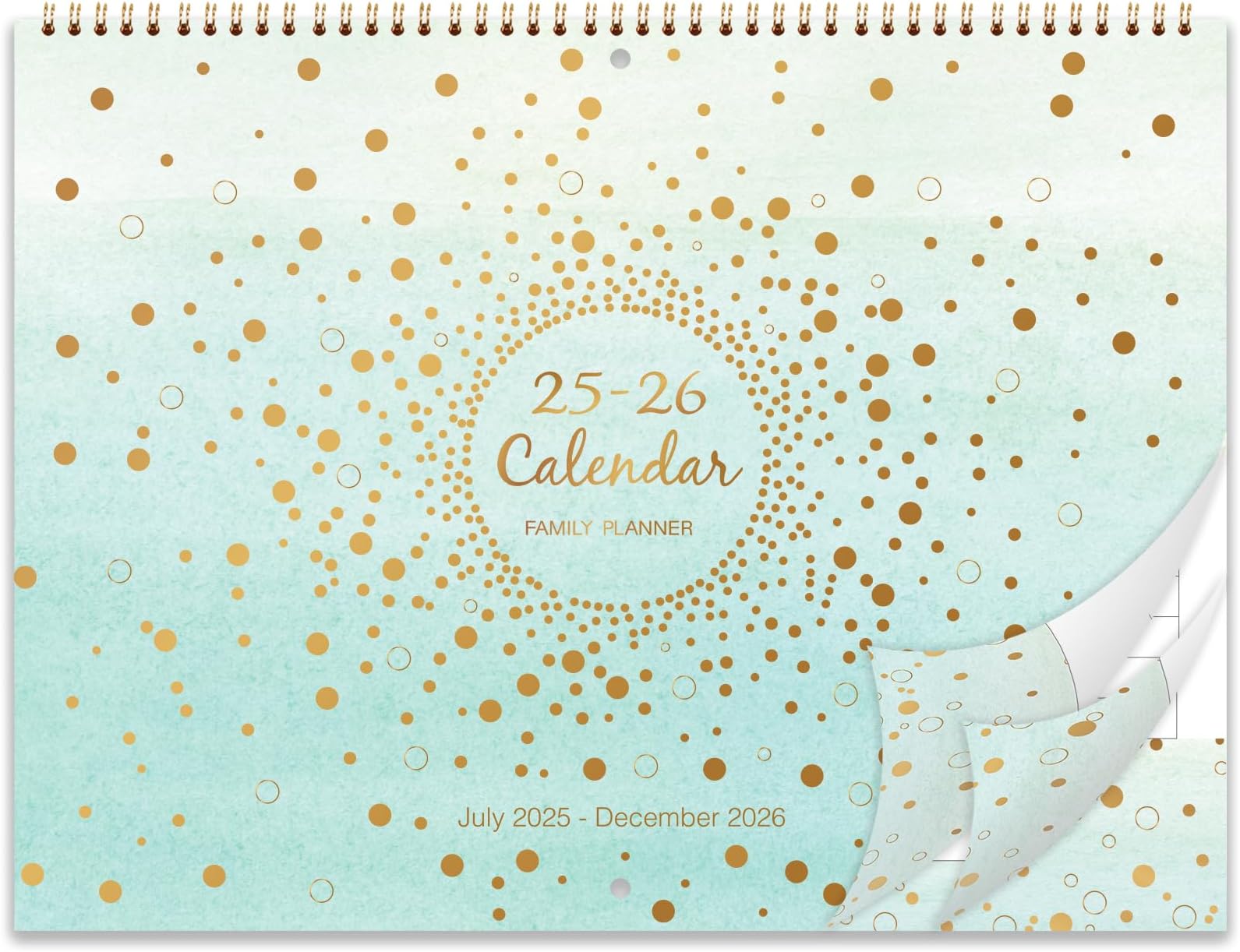 Family Calendar 2025-2026 - Calendar 2025-2026 with 6 Columns from Jul. 2025 - Dec. 2026, 42.2 x 29.7 cm, Perfect Family Planner - Pastel Green