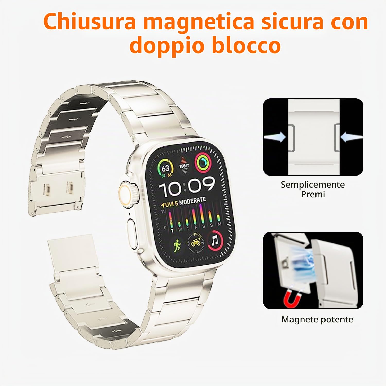 Cinturino Titanio Apple Watch 11/10/9, Ultra 3, SE 3, Bracciale a 3 Maglie