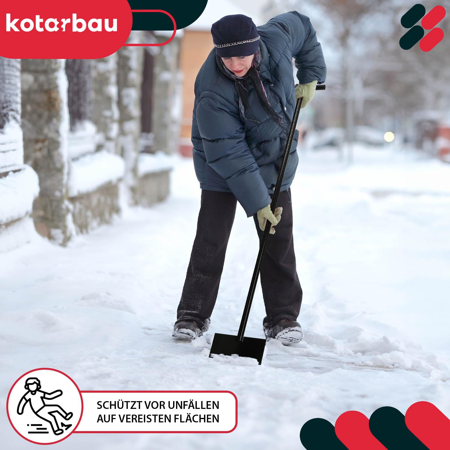 KOTARBAU® Set Schneeschaufel mit Aluminiumstiel 144 cm Eisschaber 119 x 20 cm + Handschuhe warm Schneeschieber Schneeschaufel Auto Stoßscharre mit Stiel Schaufel mit Stiel