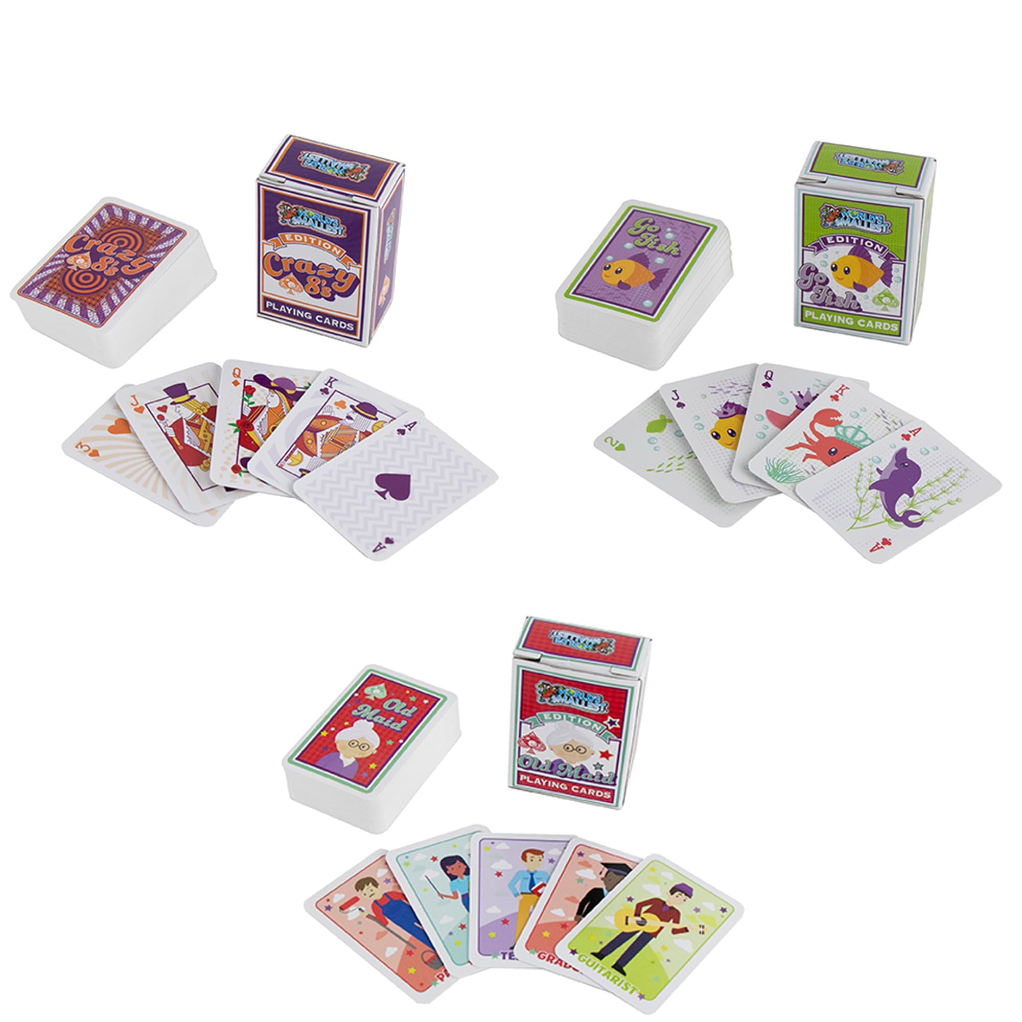 World's Smallest Mini Travel Card Games Bundle Set of 3 Crazy 8's - Old Maid - Go Fish - Image 2