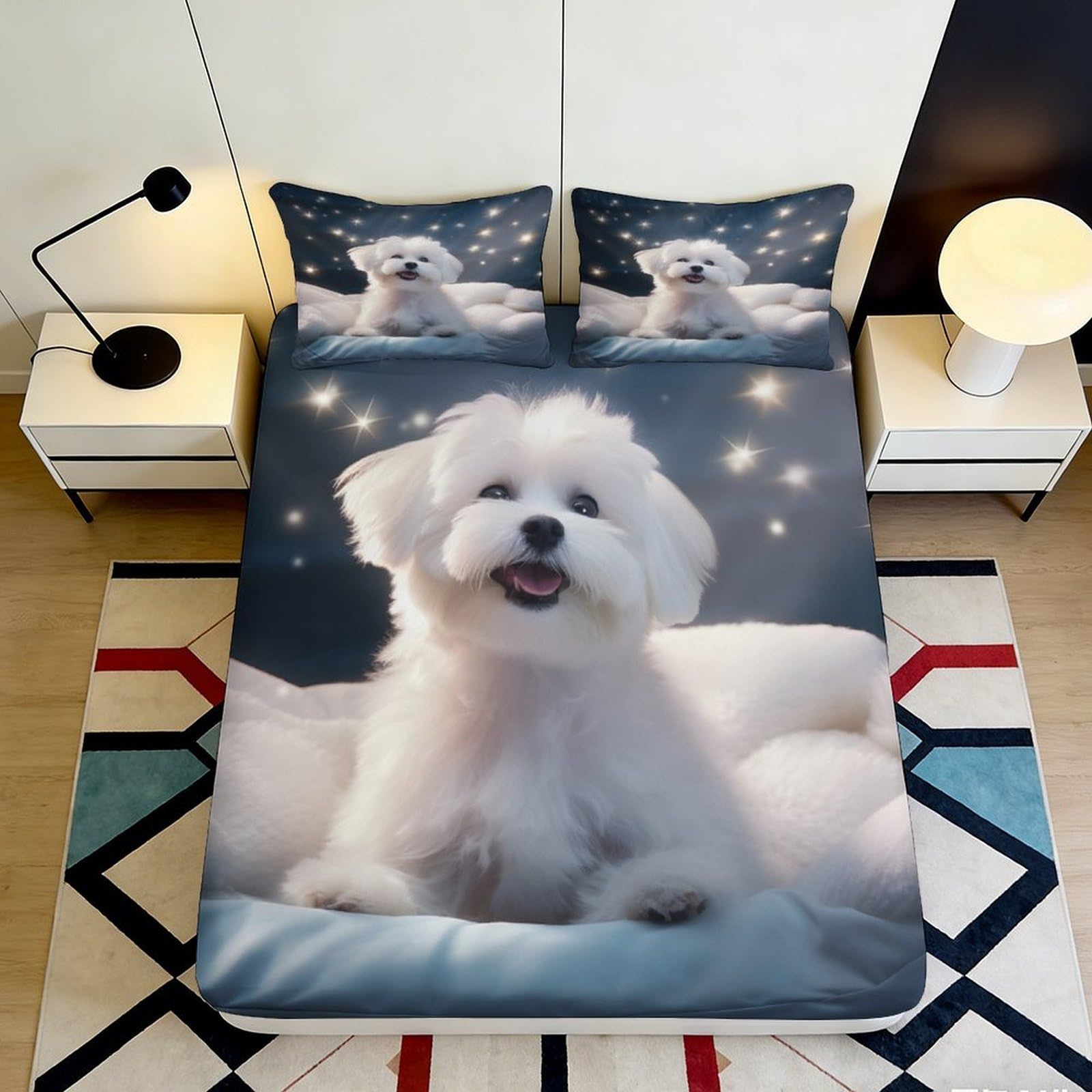 3D Printed Wolf Microfiber Fitted Sheet Deep Pocket Non-Slip Wolf Mattress Fitted Cover Bedroom 140x200x25cm