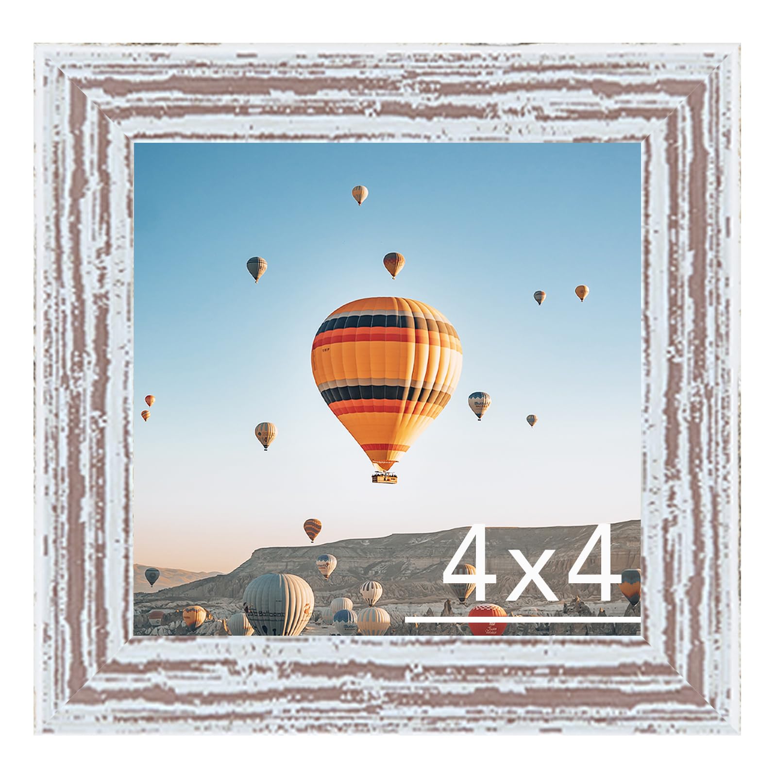 JCJMY 4x4 Picture Frame Rustic White for Wall Hanging or Tabletop, Wall Mounting Horizontally or Vertically, 4 x 4 Wall Gallery Poster Photo Frame with Shatter Resistant Plexiglass, Rustic White