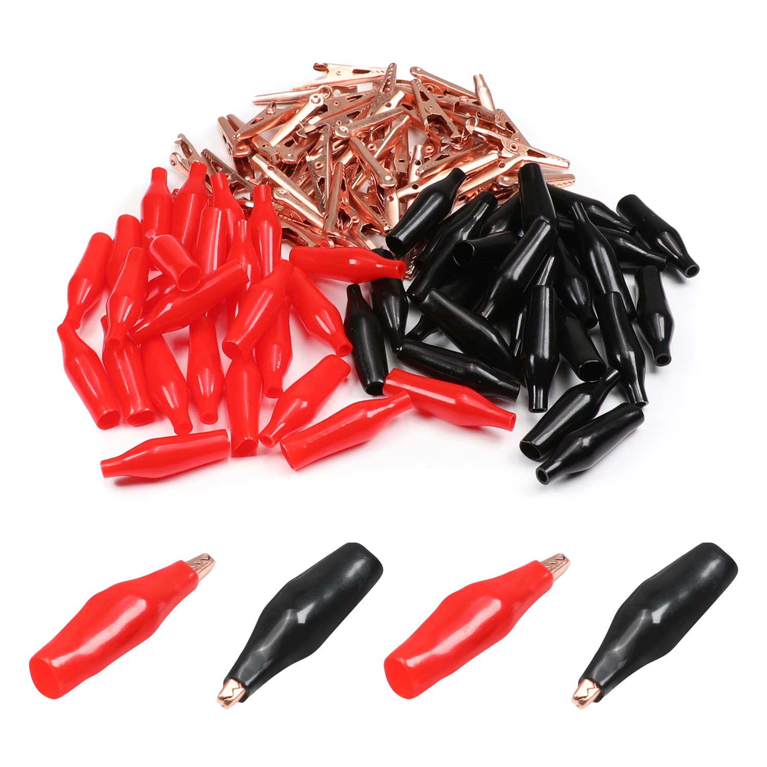 Fielect 50Pcs 5A Alligator Clips Clamps, Crocodile Alligator Jumper Electric Test Clips Helper with Protective Insulation Cover Red and Black