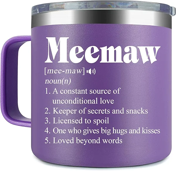 Meemaw Definition Tumbler Handle - Meemaw Insulated Coffee Mug - Mothers Day Gifts For Meemaw - Tumbler Gifts For Meemaw - Abuela Mothers Day Gifts From Granddaughter And Grandson
