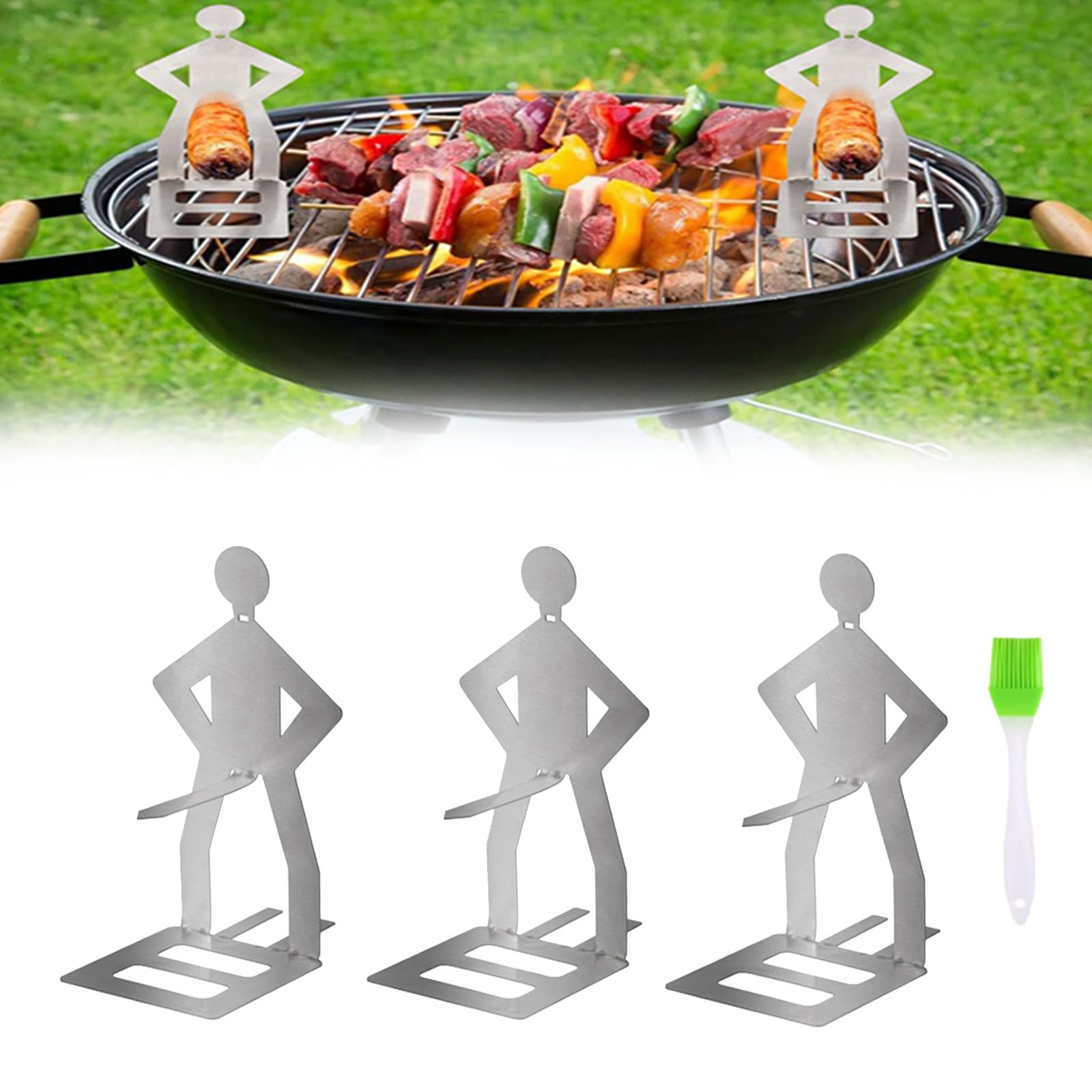 CLKE 3Pcs Funny Hot Dog BBQ Tools, Hot Dog Holder, Outdoor Camping Picnic Rack, Portable Hot Dog Roaster Rack with Brush