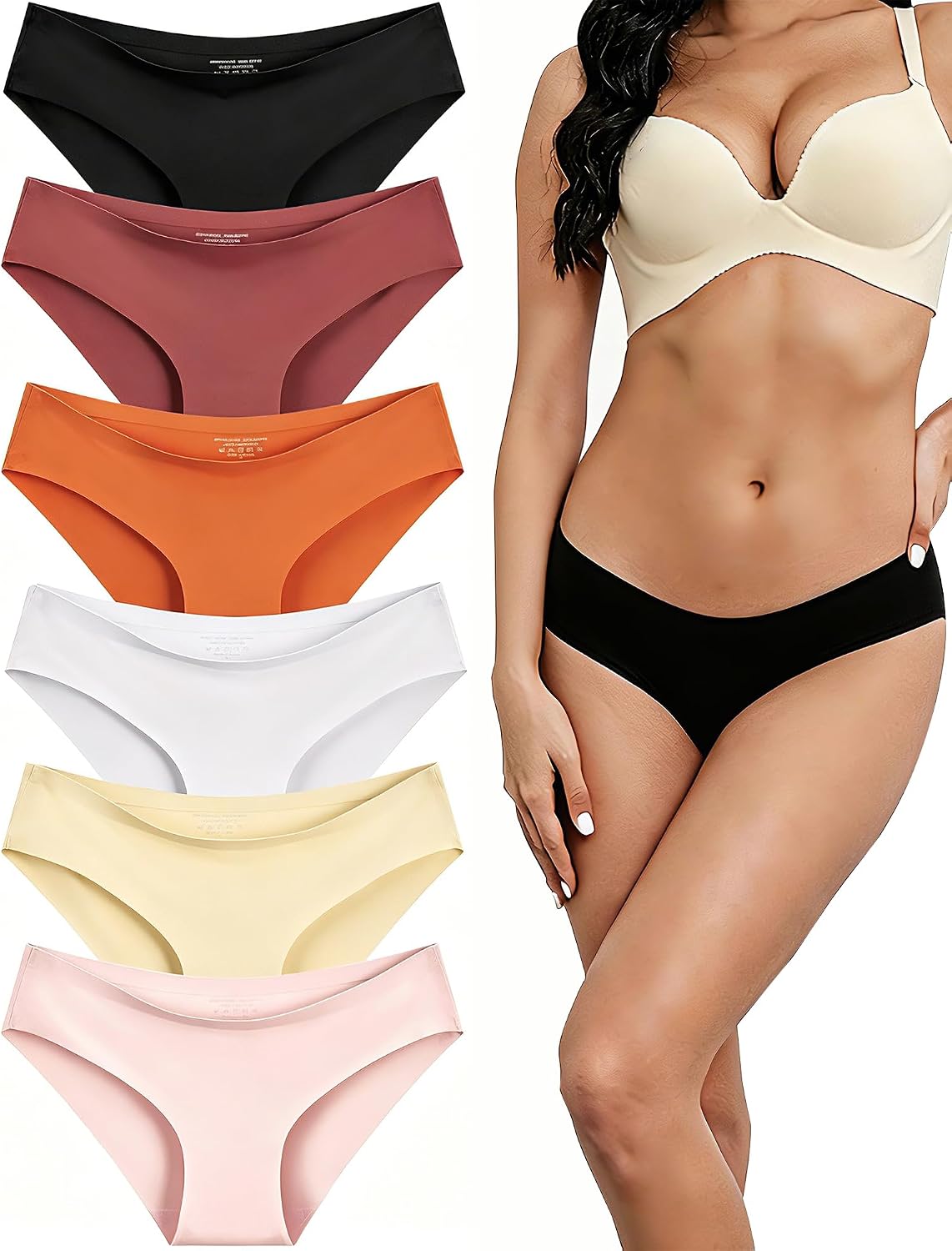 Womens Seamless Underwear No Show Stretch Bikini Panties No Panty Line Invisibles Hipster Briefs Soft Silky 6 Pack