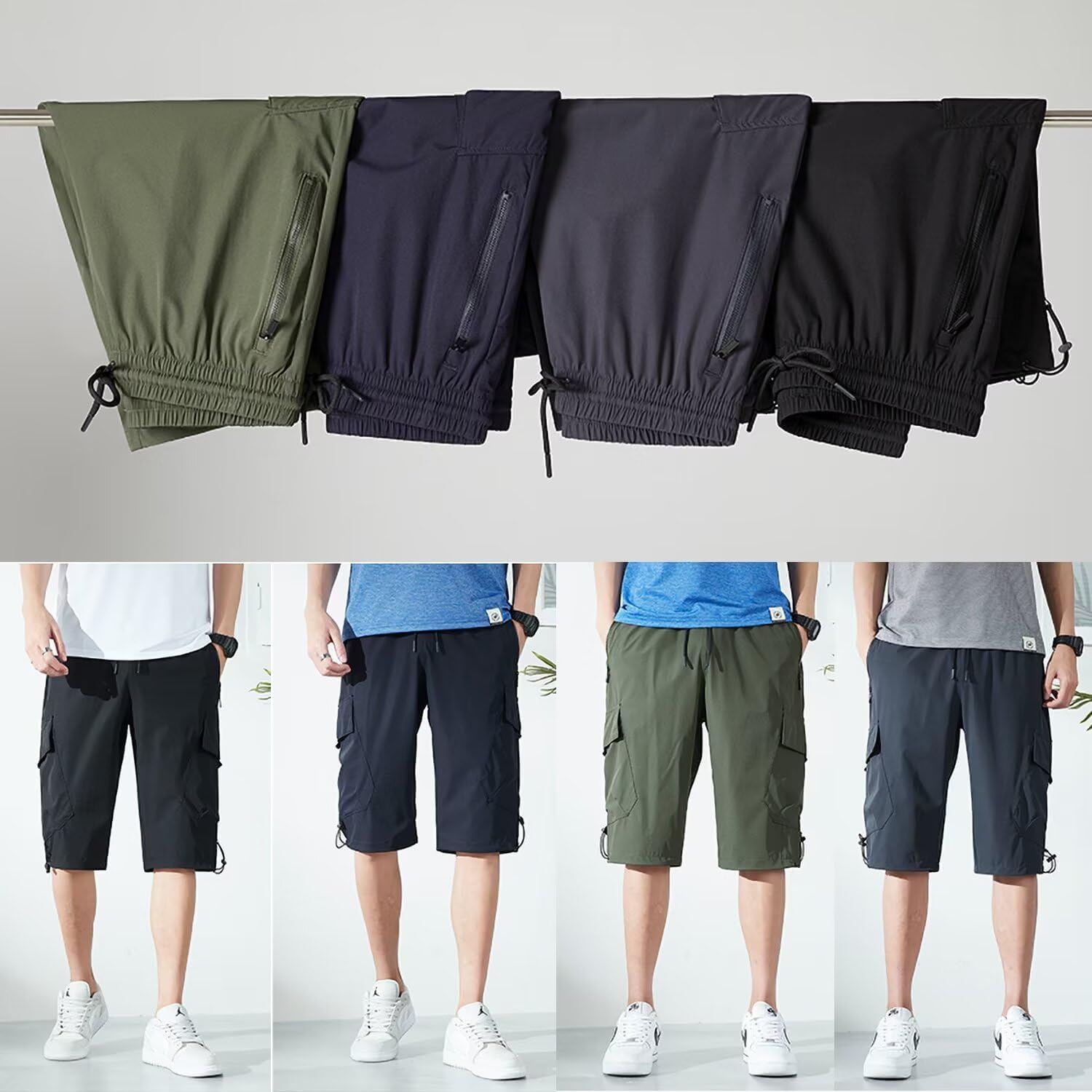 JOMLUN Women's Hiking Pants 3/4 Capri Outdoor Cargo Quick Dry Trekking Elastic Camping Function Running Beach Shorts Summer