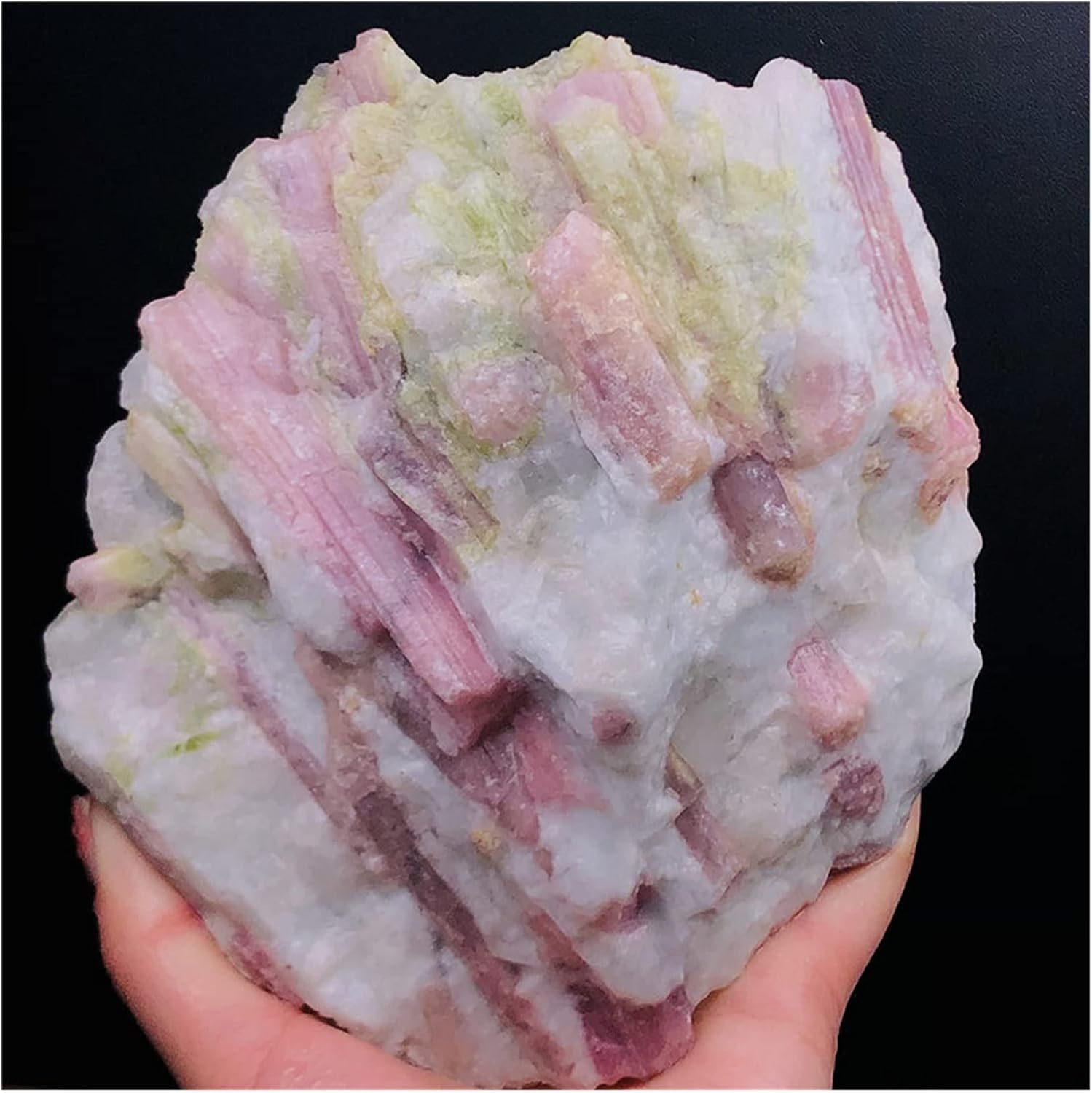 AGOUNOD Cristal Natural en Bruto Natural Verde Rosa turmalina Cristal de Cristal Mineral Asociación de Piedra áspera espécimen Roca Raro Piedras y Cristales curativos (Color : NO.12-1090g)