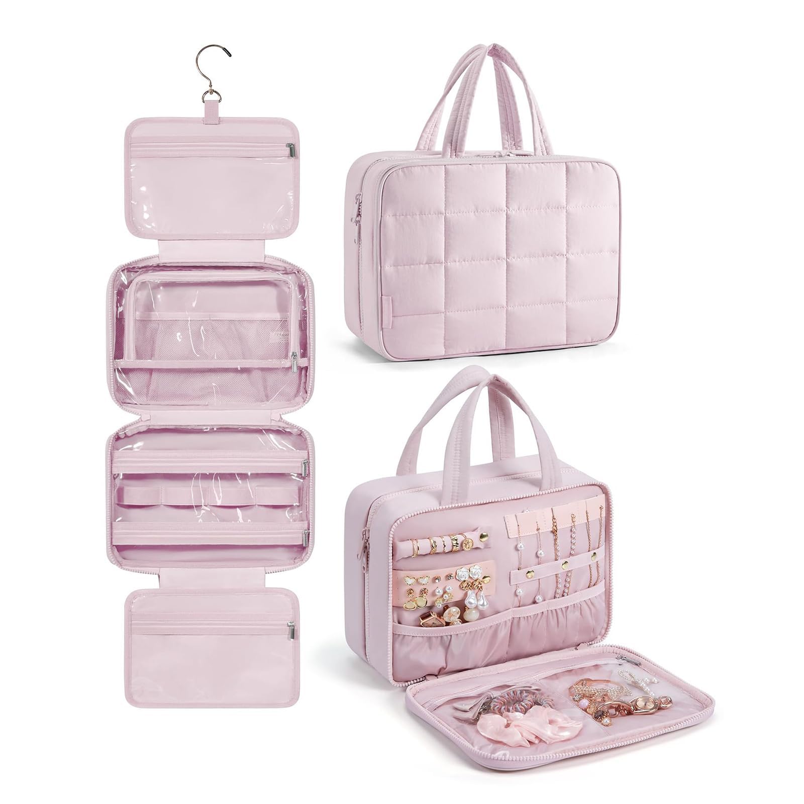 NALACALTravel Toiletry Hanging Bag Waterproof Bags, Makeup bag, Toiletries, Jewelry, Travel Essentials 3 in 1 Packing Organizers, Cosmetic Travel-Sized Container, Large Capacity for Women