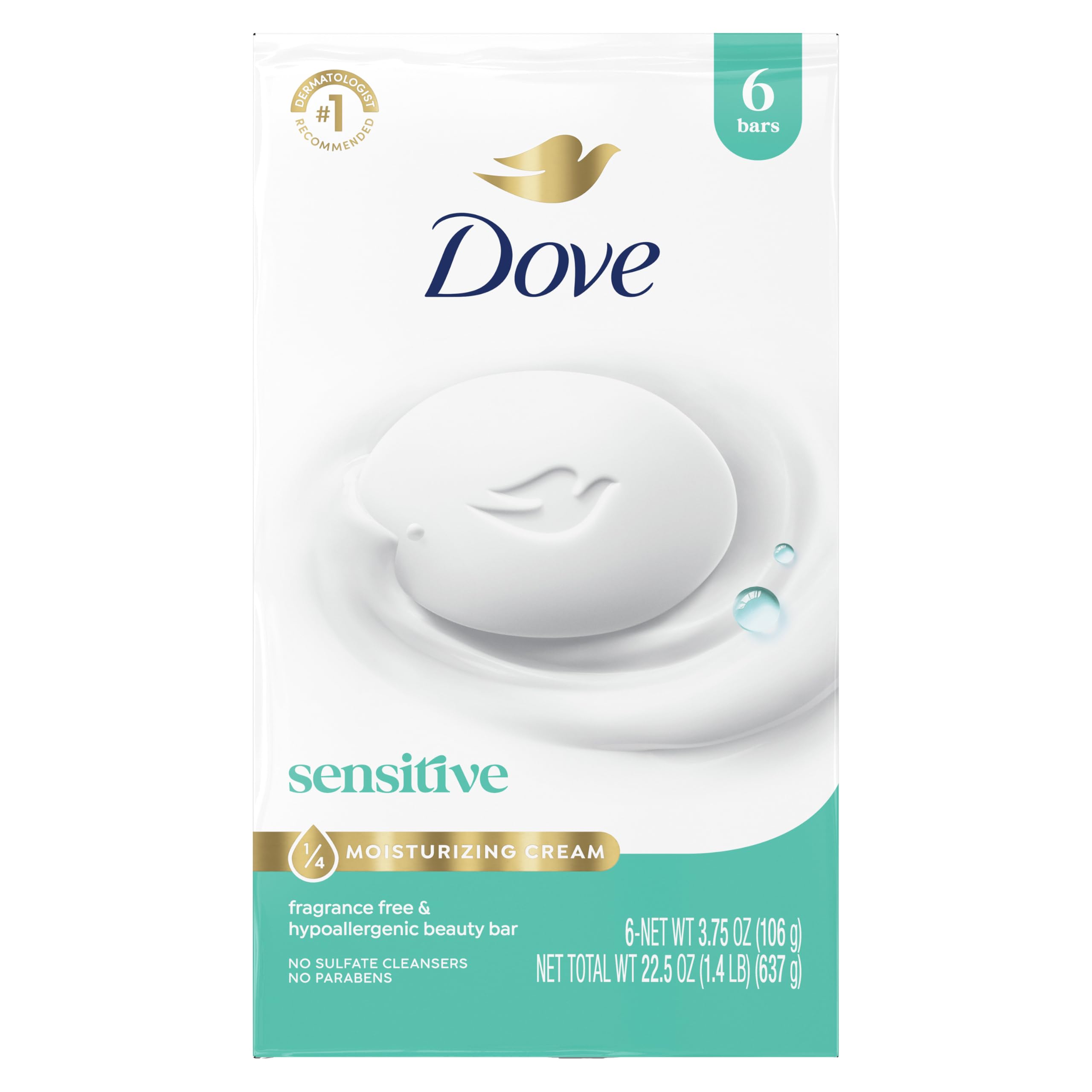 Dove Beauty Bar Soap Sensitive, 3.75 oz 6 Bars