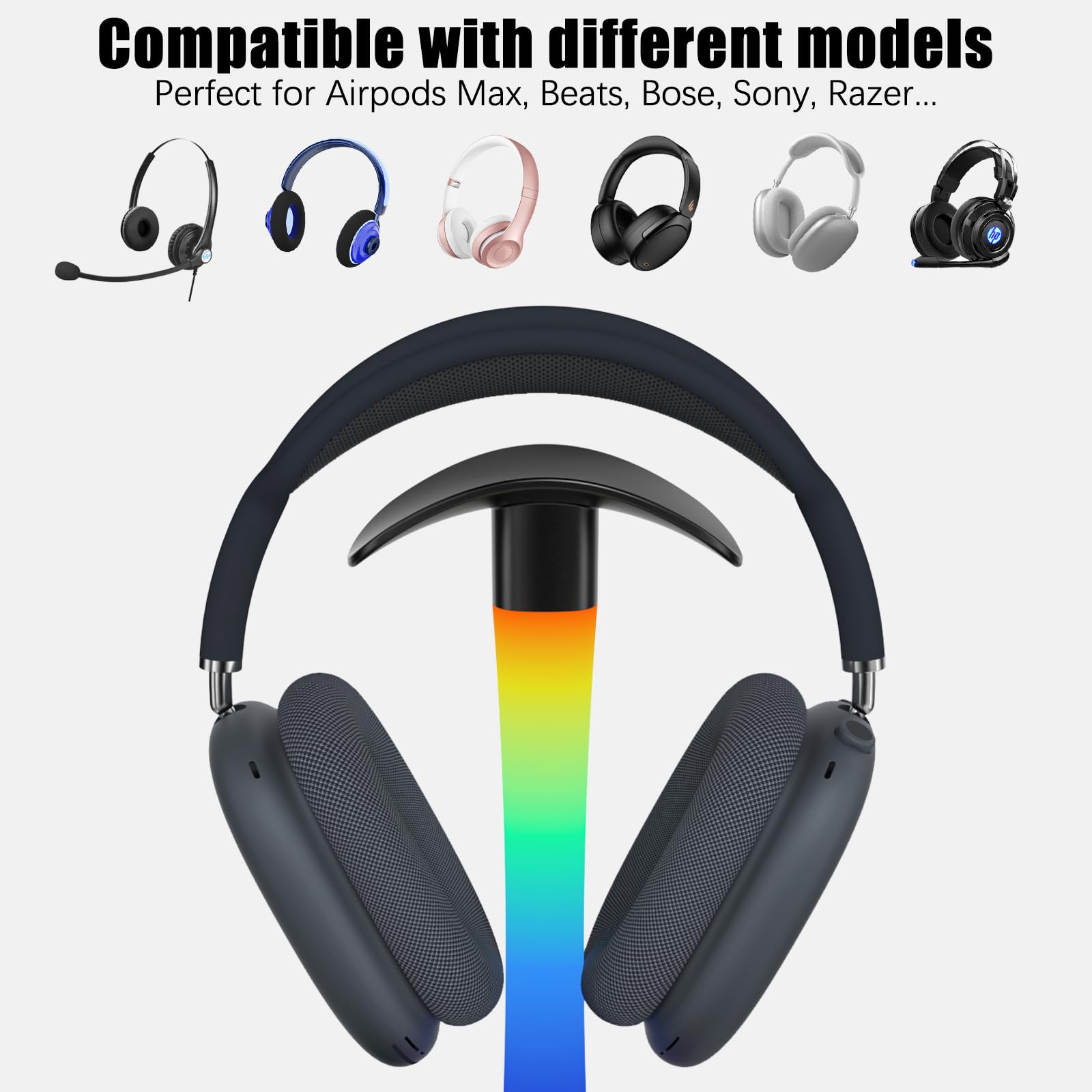 Supporto Per Cuffie con Caricabatterie Wireless,Suppor to Per Cuffie Da Gioco con Luce RGB,Supporto Per Airpod Max Compatibile con Airpod Pro/3/2,iPhone 16/15/14/13/12/11,Regali per Uomini Do (Nero)
