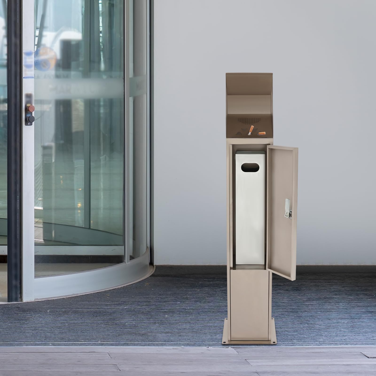 Cendrier d'extérieur en acier inoxydable - 4,8 l - Cendrier pour l'extérieur - Avec clé et protection contre la pluie - Cendrier sur pied - Pour hôtel, bureau, restaurant