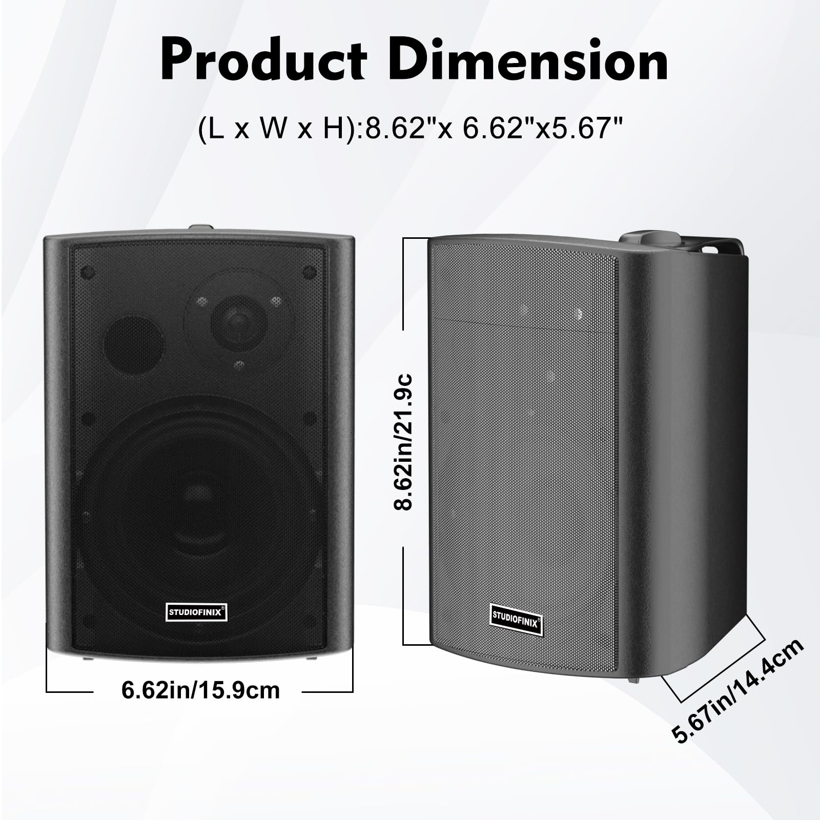 Enceintes murales STUDIOFINIX 4 Pouces 200W étanches Bluetooth 5.1, Multi-Sync + télécommande IR. Intérieur/extérieur, terrasse, Garage, Jardin (401BLE, Noir, Paire)