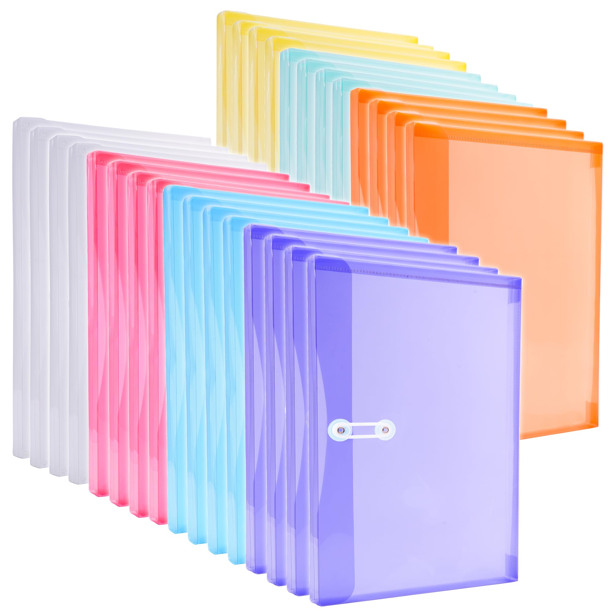 Legal Size Plastic Envelopes with String Tie Closure, 1-1/4" Expansion Clear Poly Envelope Side Loading File Folder Document Organizer for Legal Size