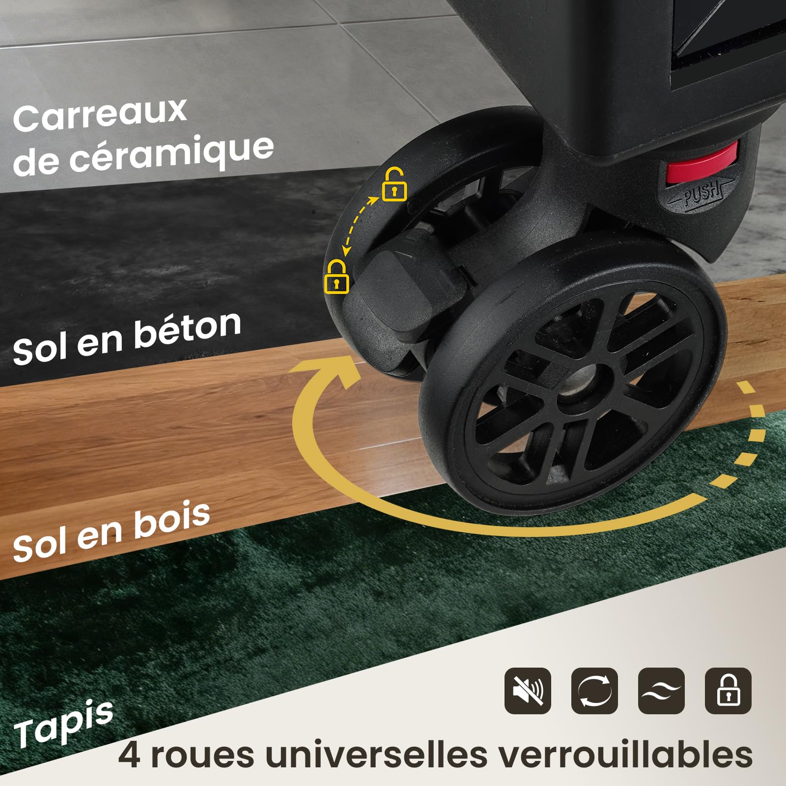 Valise Maquillage, Malette de Manucure et de Coiffure avec Roues 360°, Manche Téléscopique, 2 Plateaux et 2 Tiroirs, Imperméable, Vert - 4