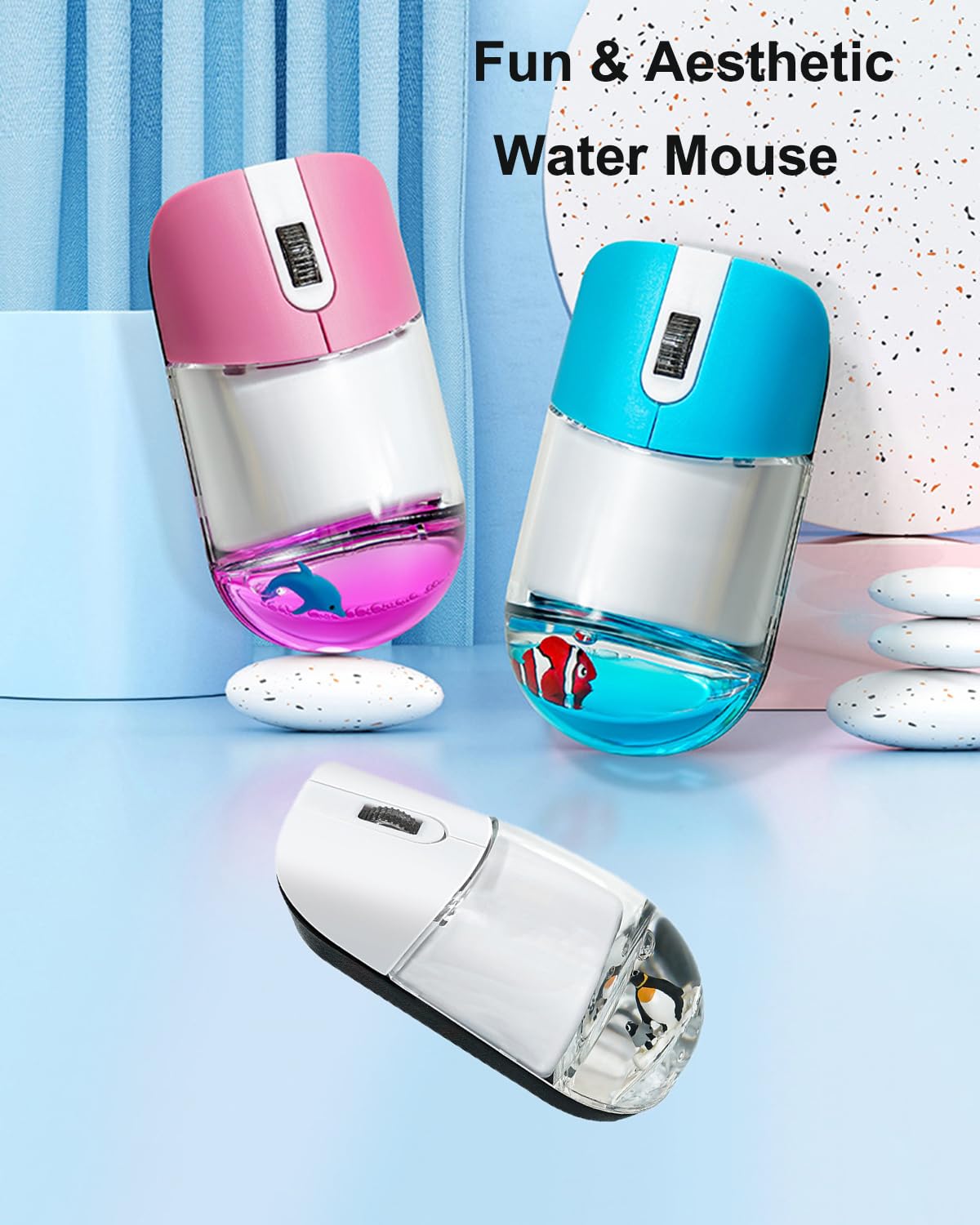 Kabellose Maus, niedlich, blau, Aqua, Wassermäuse, ästhetisch, klar, leise, optisch, tragbar, leicht, Retro-Maus für PC, Laptop, Computer, MacBook, Kinder, Mädchen, Frauen, Geschenk mit flüssigem