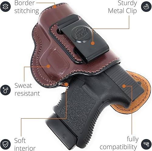 Miniatura 6 de PH - Funda de cuero genuino para pistola Glock 3630s, funda táctica de cuero Iwb, funda de transporte oculta de cuero, cómoda para llevar a diario,