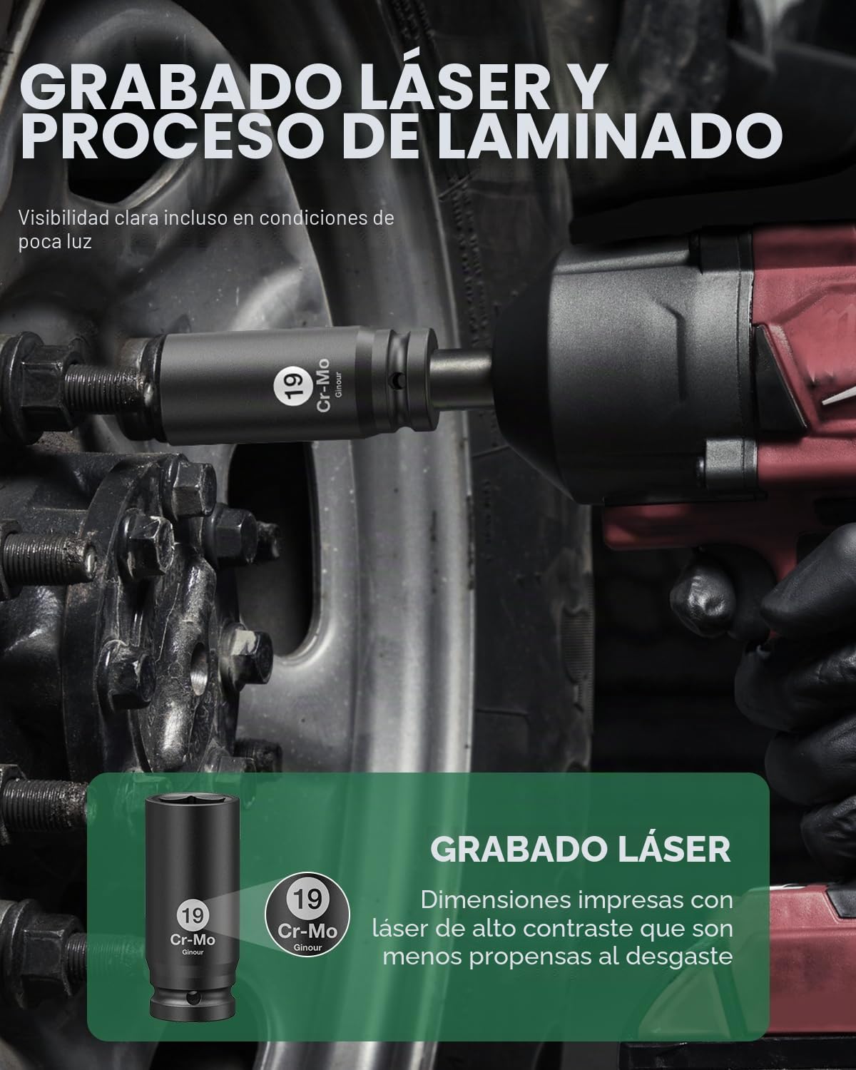 Ginour Juego de Vasos de Impacto 17 Piezas 1/2" CR-MO 10-32 mm | Vasos de 6 puntos incluye adaptador de 3/8" a 1/2", ideal para llaves de impacto neumáticas y eléctricas, reparación y taller