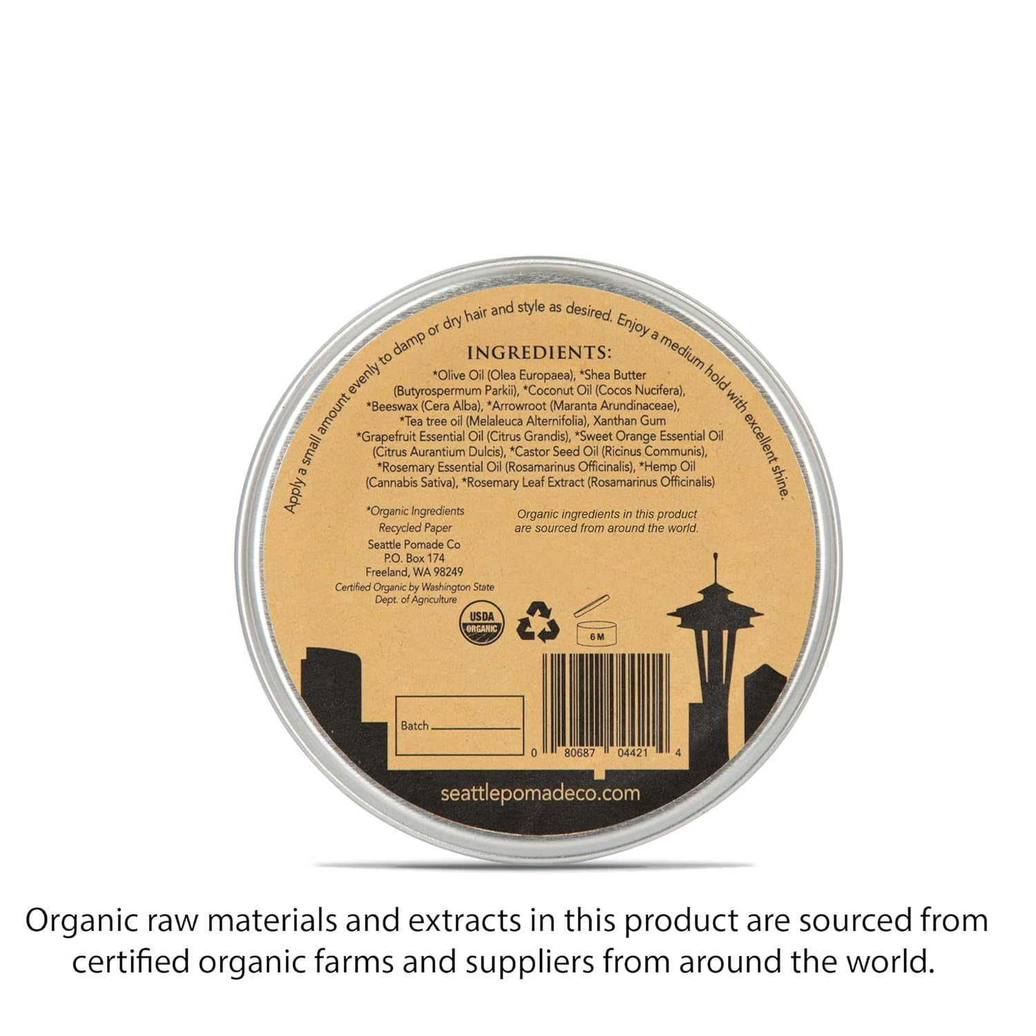 Seattle Pomade Co. USDA Certified Organic Pomade. Medium Hold & High Shine, Hair Styling Formula Non GMO, Made with organic materials from around the world. - Image 2