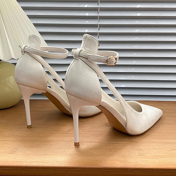 Women's Pointed Toe High Heels Ankle Strap Pumps Shoes Wedding Back Dress Sandals Stiletto Evening Dress Shoes Heel Height 8 CM