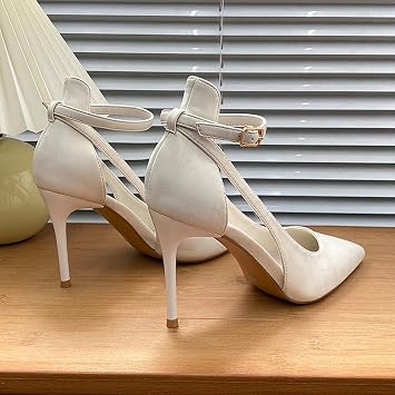 Women's Pointed Toe High Heels Ankle Strap Pumps Shoes Wedding Back Dress Sandals Stiletto Evening Dress Shoes Heel Height 8 CM
