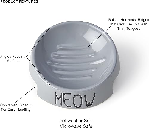 Miniatura 5 de PetRageous 17014 Meow - Cuenco de cerámica invertido en ángulo para gatos, apto para lavavajillas, 6 onzas, 4.25 pulgadas de diámetro, 2 pulgadas de