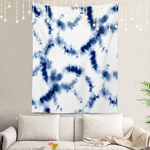 Miniatura 7 de Shrahala Tapiz de pared de Shibori moderno índigo, tinta abstracta azul para colgar en la pared, tapiz grande decorativo de fibra de poliéster,