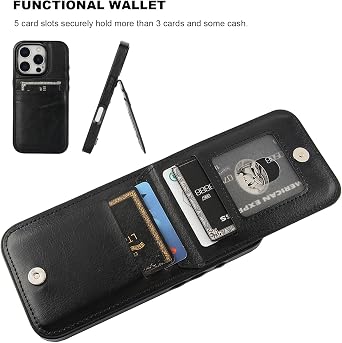 KIHUWEY for iPhone 16 Pro Wallet Case Card Holder Kickstand, Black
