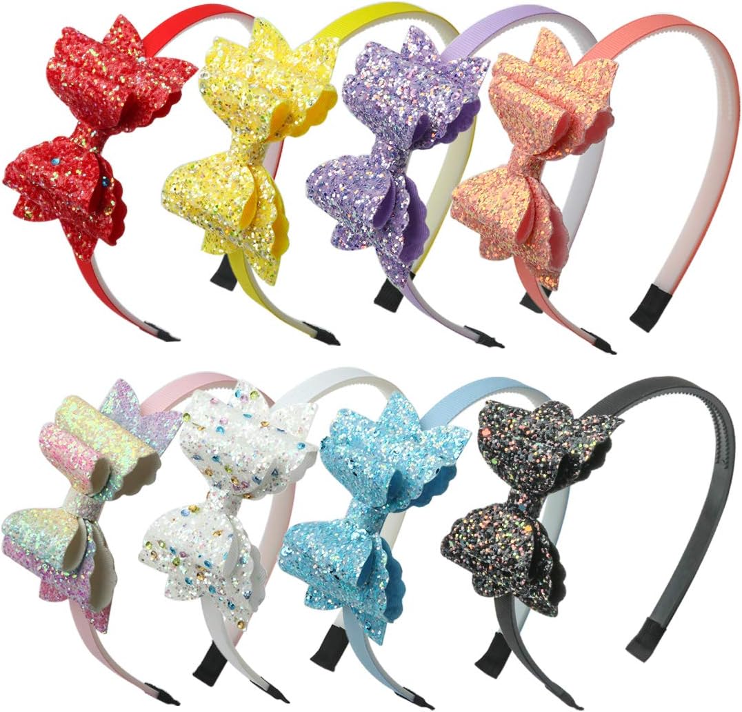 Glitter Bows Girls Hairbands Sequin Hair Bows Headband Party Gift Supplier Hair Accessoires Pack of 8