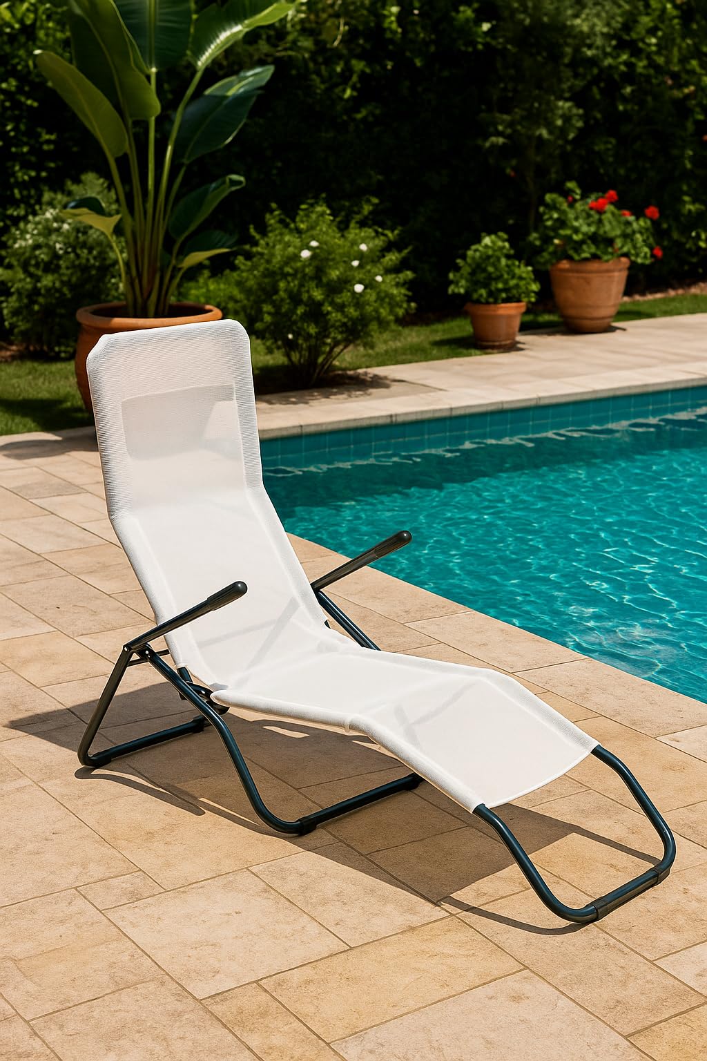 Sedia A Sdraio Da Giardino In Alluminio Con Braccioli Pieghevole Salus Fiam Seduta In Textilene Beige 34115501